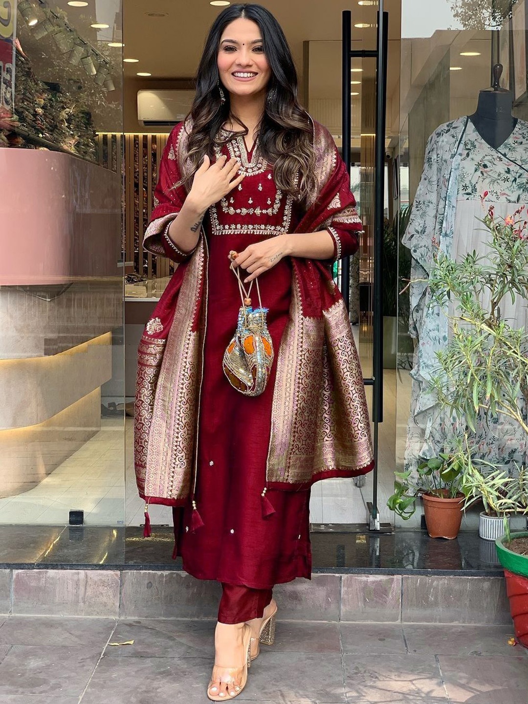 NIRMAL CREATION Embroidered Stones & Beads Work Pure Cotton Kurta With Trousers & Dupatta, Maroon
NIRMAL CREATION Embroidered Stones & Beads Work Pure Cotton Kurta With Trousers & Dupatta, Maroon