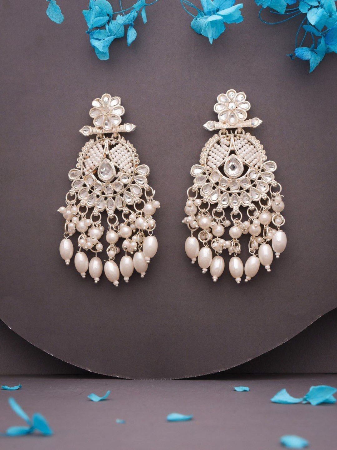Lyriss Gold Plated Artificial Stones Studded and Beaded Contemporary Shaped Drop Earrings, Silver
Lyriss Gold Plated Artificial Stones Studded and Beaded Contemporary Shaped Drop Earrings, Silver