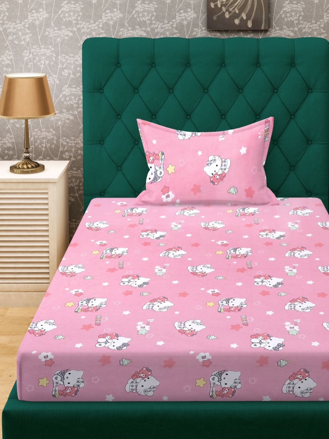 KLOTTHE Pink &White Cartoon Printed Fitted 400TC Pure Cotton Single Bedsheet& Pillow Cover
KLOTTHE Pink &White Cartoon Printed Fitted 400TC Pure Cotton Single Bedsheet& Pillow Cover