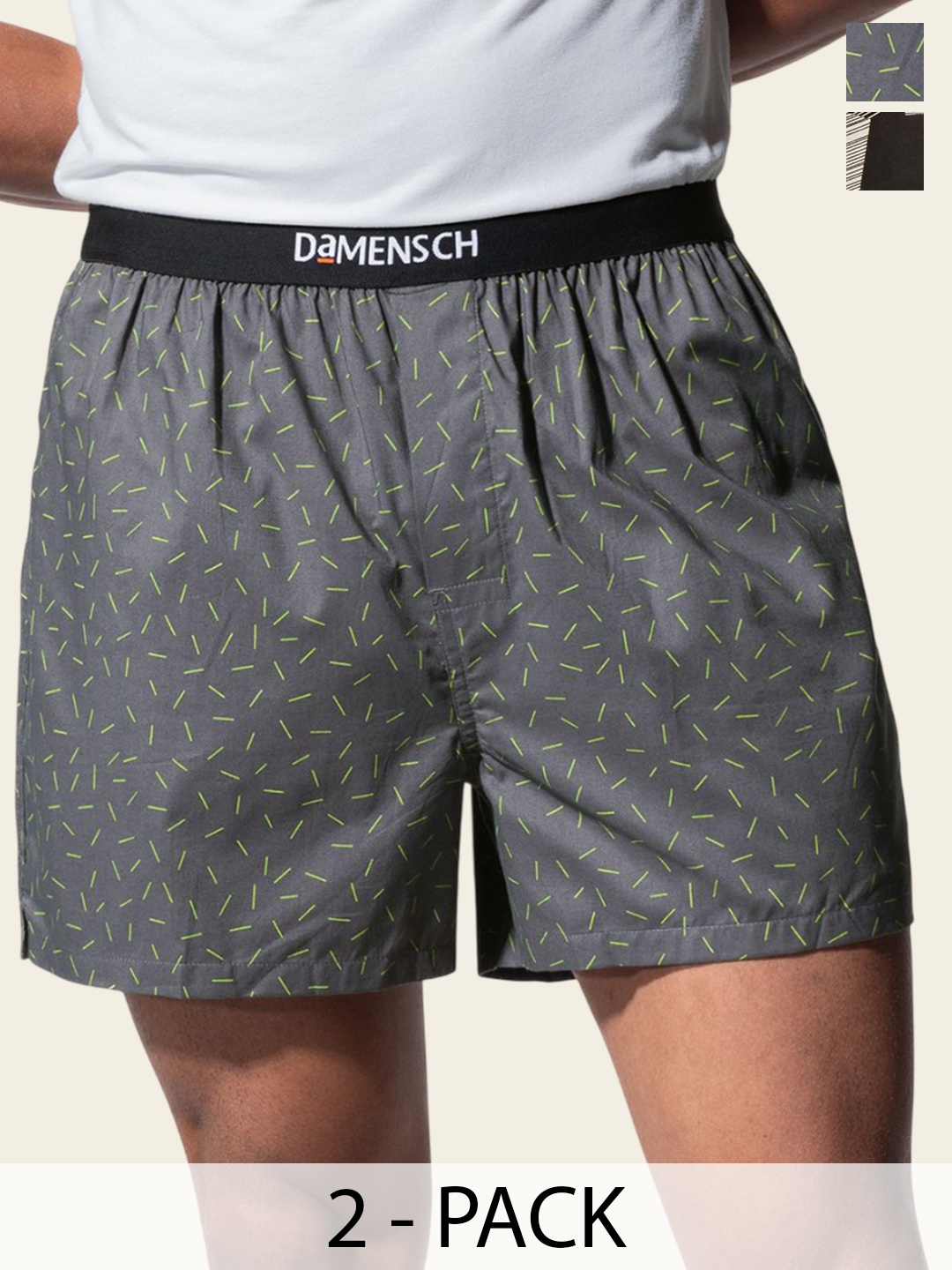 DAMENSCH Pack Of 2 Printed Pure Cotton Mid Rise Ultra-Light Boxers IB1002-MX2256, Black
DAMENSCH Pack Of 2 Printed Pure Cotton Mid Rise Ultra-Light Boxers IB1002-MX2256, Black