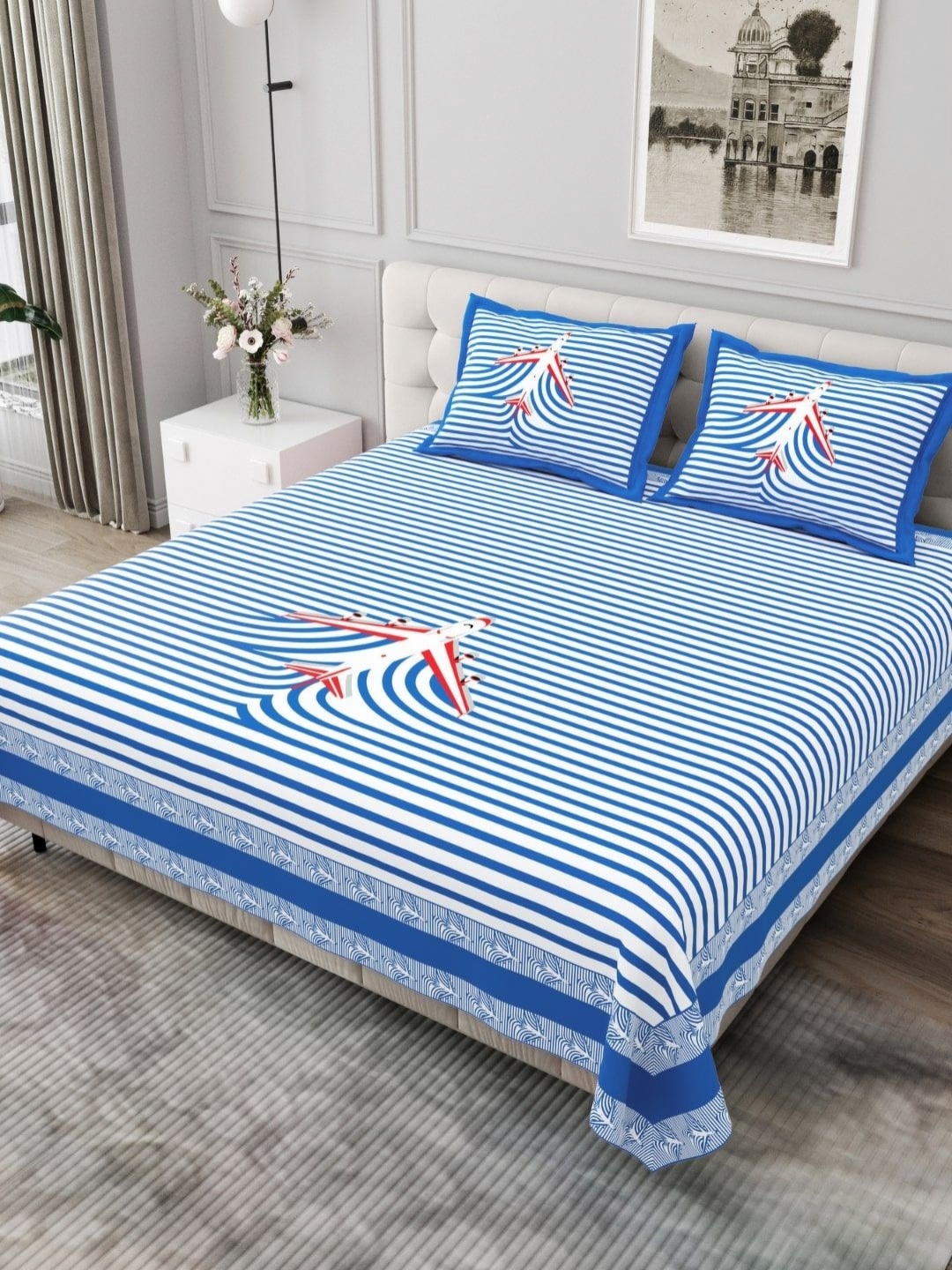 JAIPUR FABRIC Blue & White Striped Cotton 254 TC King Bedsheet Set 2.74m x 2.28m
JAIPUR FABRIC Blue & White Striped Cotton 254 TC King Bedsheet Set 2.74m x 2.28m