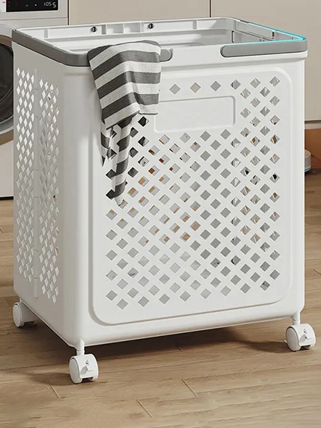 DecorTwist White Foldable Plastic Laundry Basket Bathroom Clothes Storage With Wheels
DecorTwist White Foldable Plastic Laundry Basket Bathroom Clothes Storage With Wheels