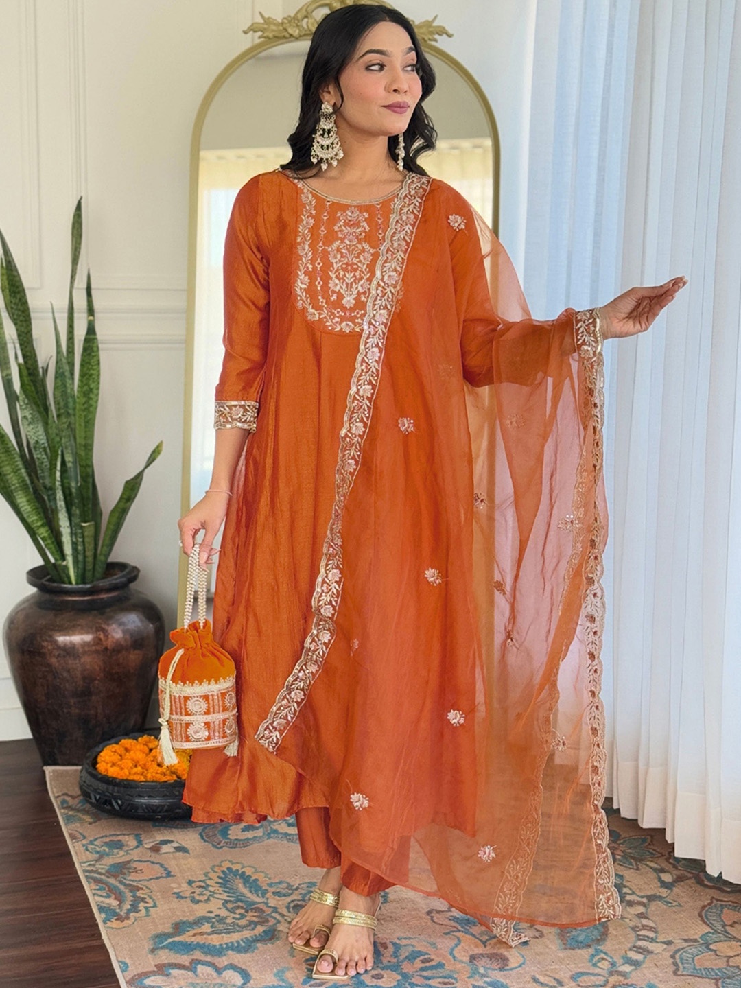 NIZA FASHION Women Floral Yoke Design Regular Kurta with Trousers & With Dupatta, Orange
NIZA FASHION Women Floral Yoke Design Regular Kurta with Trousers & With Dupatta, Orange