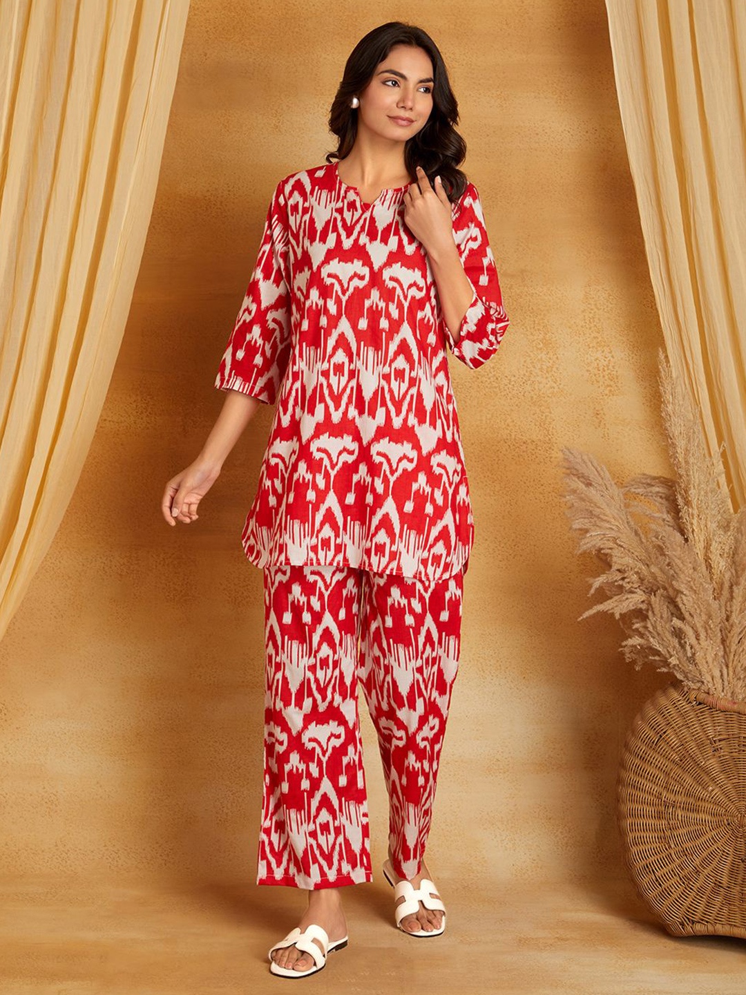 Sanash Collection Printed Pure Cotton Round Neck Tunic With Trouser Co-ords Set, Red
Sanash Collection Printed Pure Cotton Round Neck Tunic With Trouser Co-ords Set, Red