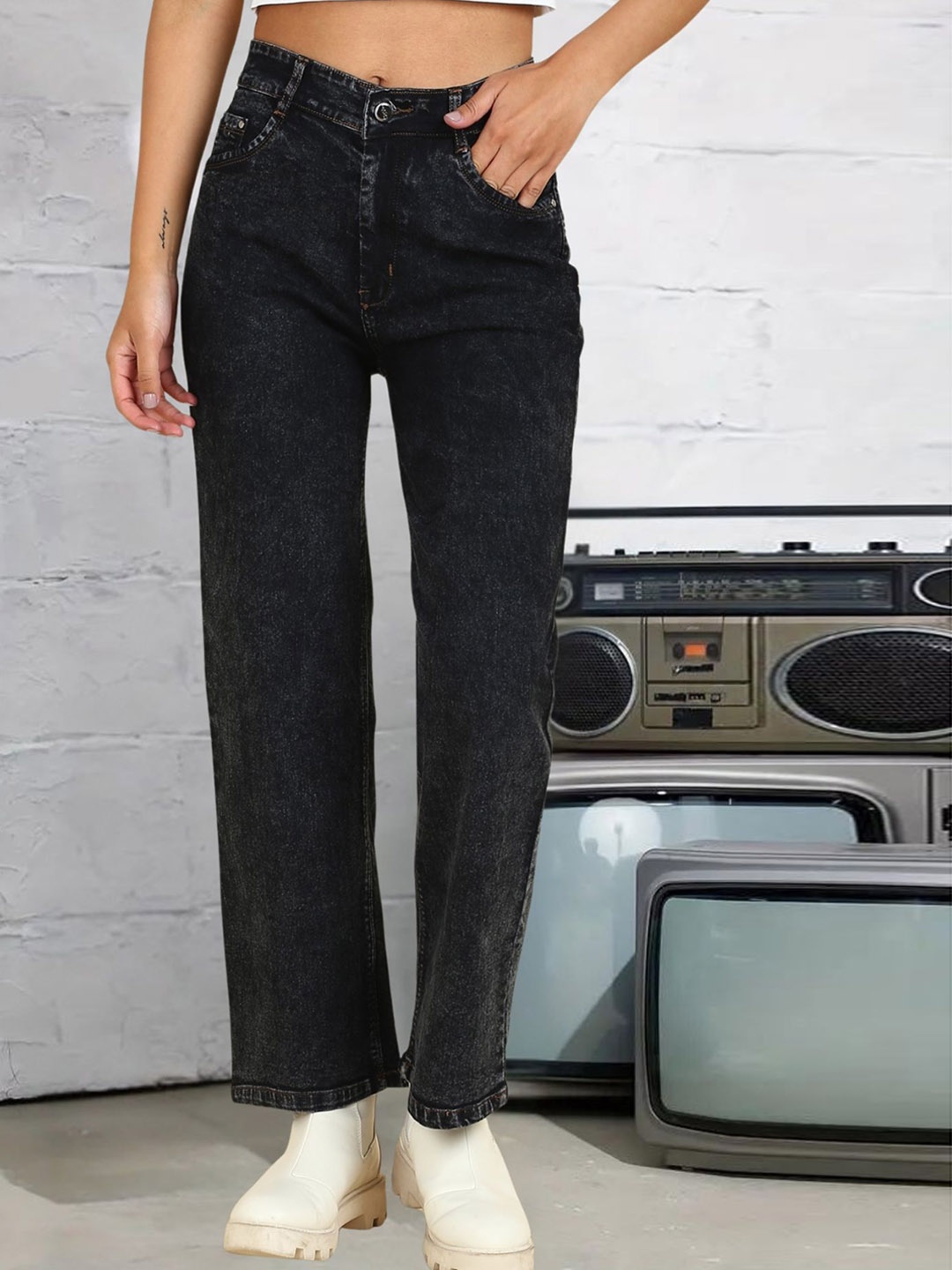 DressBerry Women Comfort Straight Fit High-Rise Light Fade Acid Wash Stretchable Jeans, Black
DressBerry Women Comfort Straight Fit High-Rise Light Fade Acid Wash Stretchable Jeans, Black