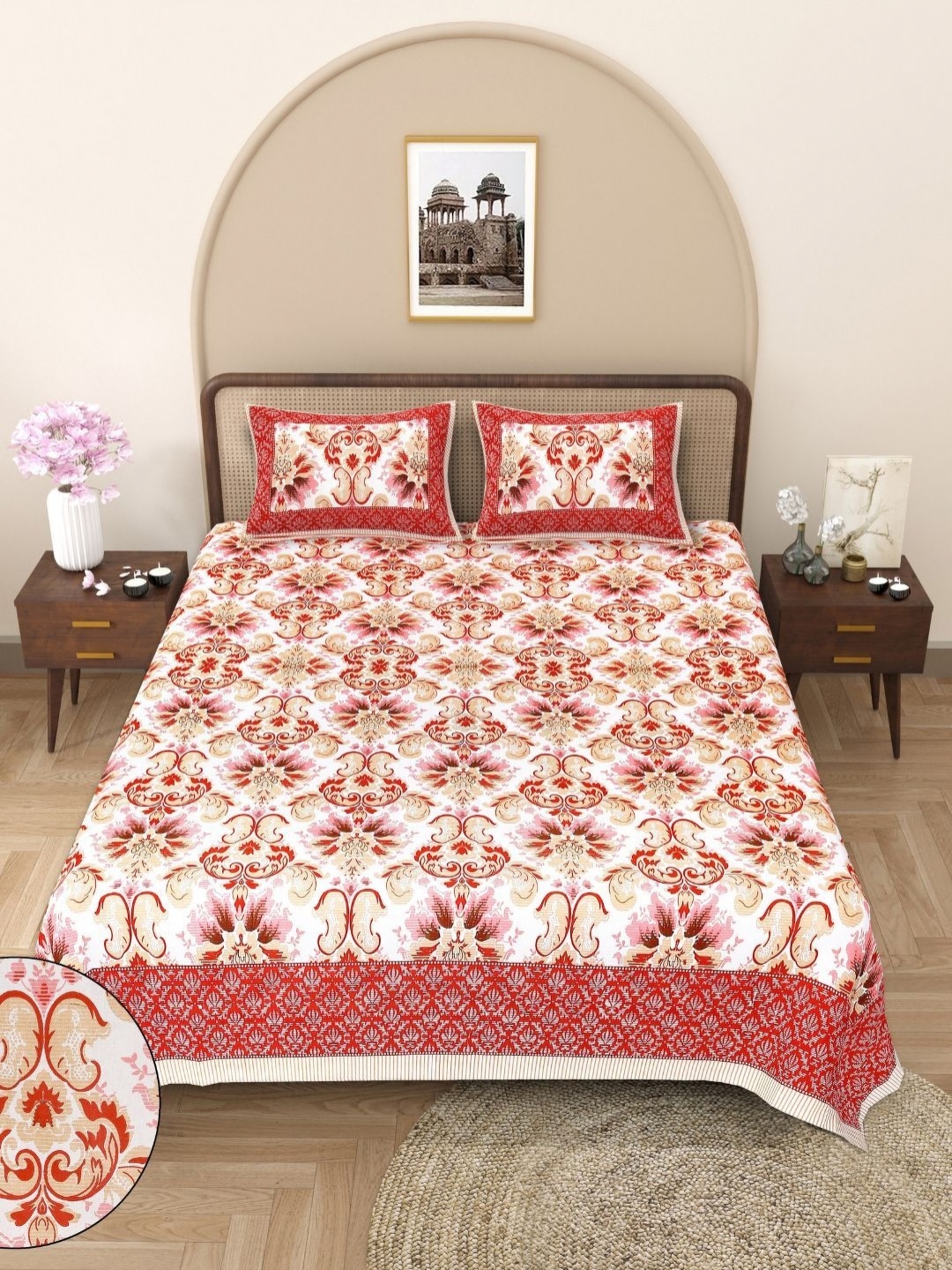 Butea Crape White & Red Floral Printed Cotton 144 TC King Bedsheet Set 2.40m x 2.15m
Butea Crape White & Red Floral Printed Cotton 144 TC King Bedsheet Set 2.40m x 2.15m