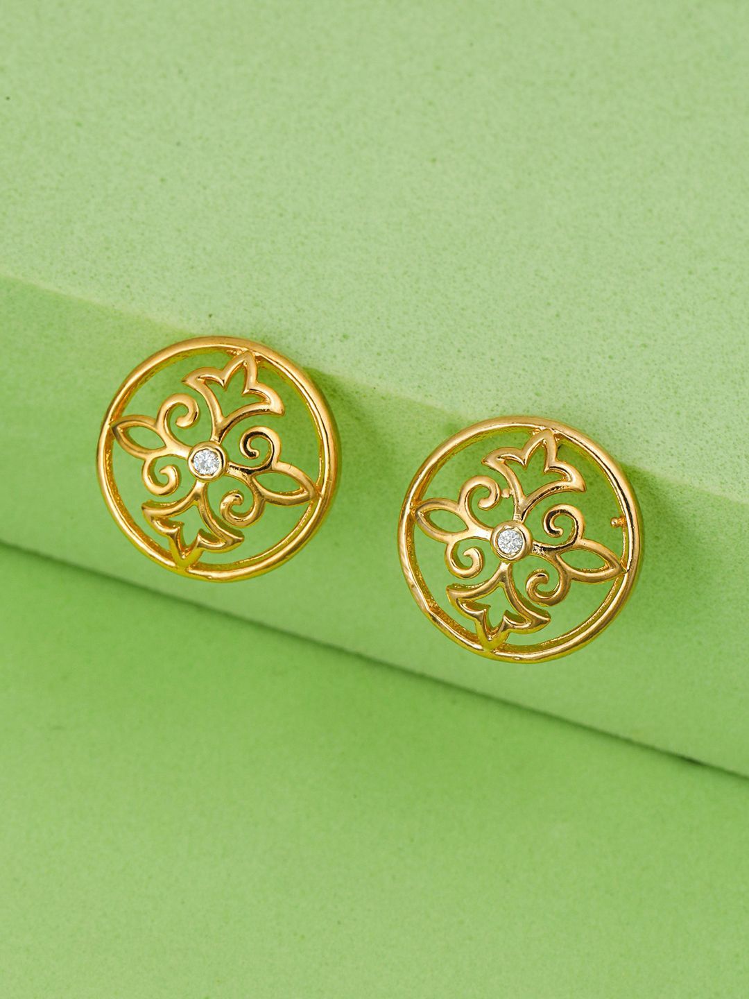 MAIRA 925 Sterling Silver Rhodium-Plated CZ Stone Studded Circular Shaped Studs, Gold
MAIRA 925 Sterling Silver Rhodium-Plated CZ Stone Studded Circular Shaped Studs, Gold