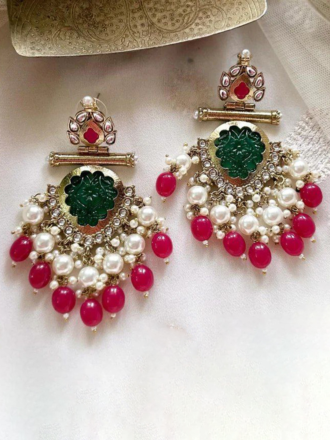 Lyriss Gold Plated Artificial Stones Studded and Beaded Contemporary Shaped Drop Earrings
Lyriss Gold Plated Artificial Stones Studded and Beaded Contemporary Shaped Drop Earrings