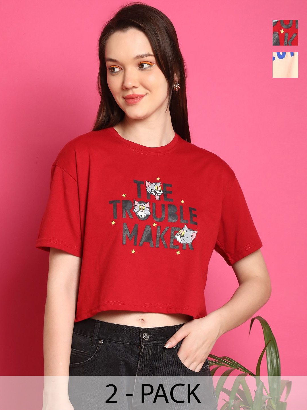 Dreambe Women Pack of 2 Graphic Printed Round Neck Cotton Boxy T-shirts, Maroon
Dreambe Women Pack of 2 Graphic Printed Round Neck Cotton Boxy T-shirts, Maroon