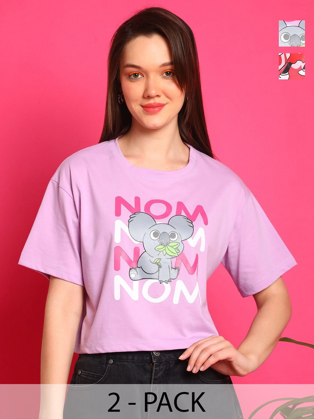 Dreambe Women Pack of 2 Mickey Mouse Graphic Printed Round Neck Cotton Boxy T-shirts, Lavender
Dreambe Women Pack of 2 Mickey Mouse Graphic Printed Round Neck Cotton Boxy T-shirts, Lavender