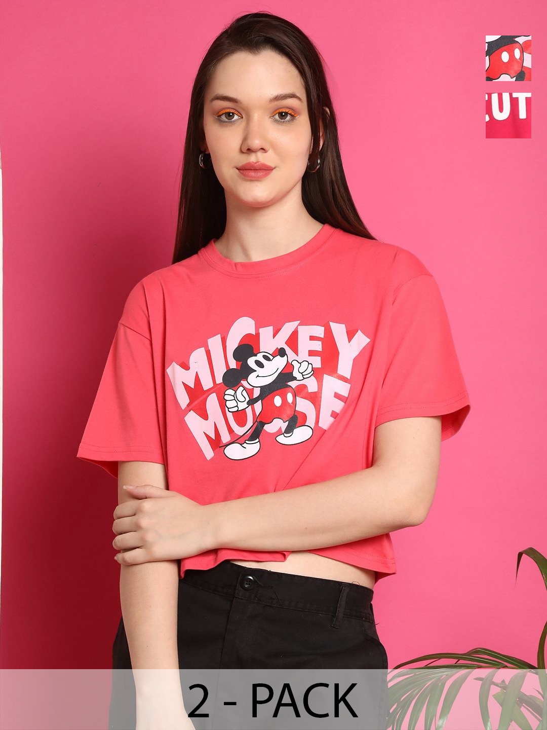 Dreambe Women Pack of 2 Mickey Mouse Graphic Printed Round Neck Cotton Boxy T-shirts, Peach
Dreambe Women Pack of 2 Mickey Mouse Graphic Printed Round Neck Cotton Boxy T-shirts, Peach
