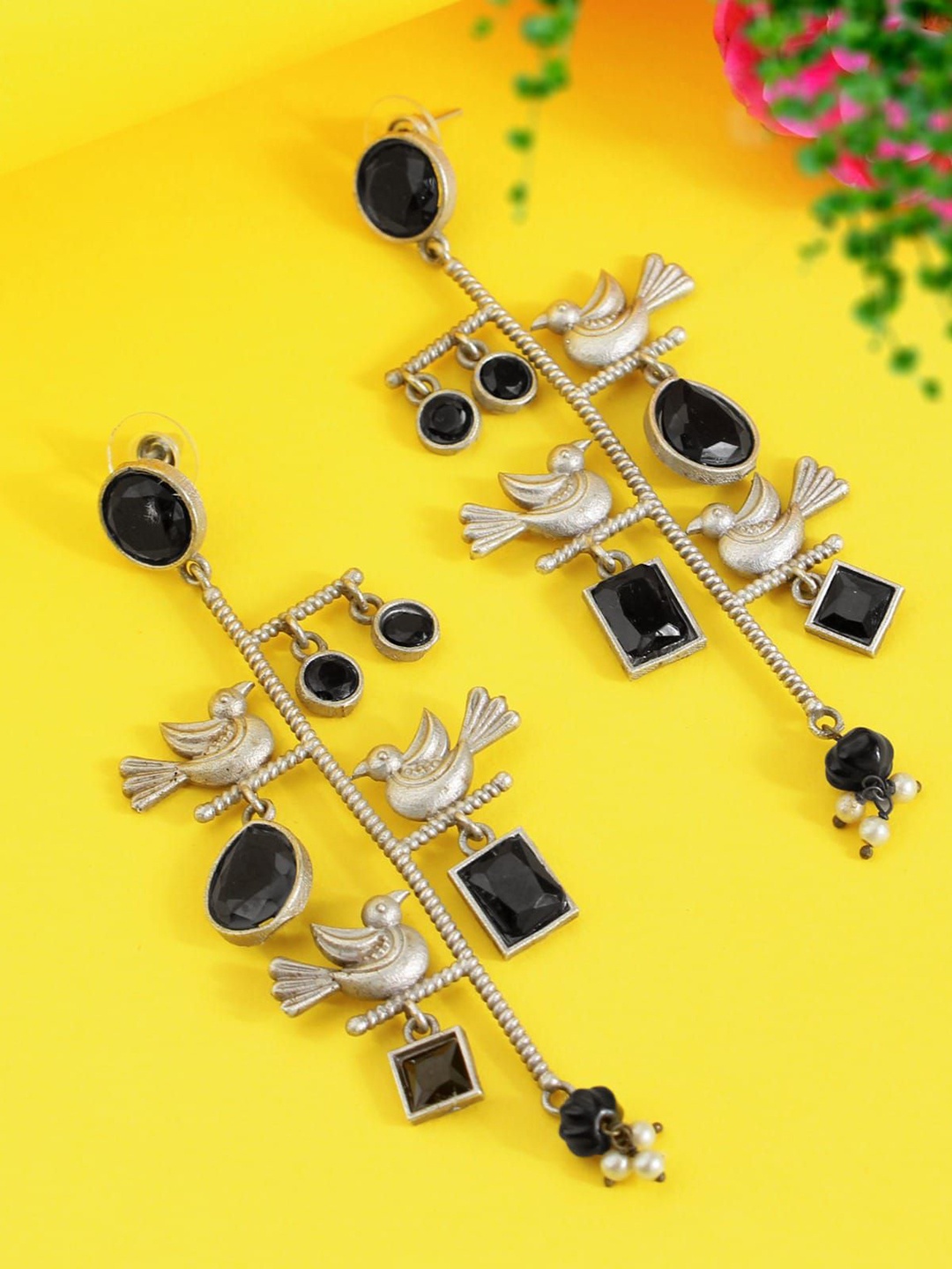 SANAA CREATIONS Silver-Plated Artificial Stone Studded Geometric Shaped Drop Earrings
SANAA CREATIONS Silver-Plated Artificial Stone Studded Geometric Shaped Drop Earrings