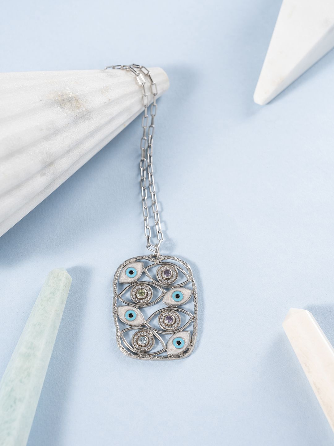 Stone Story By Shruti 925 Sterling Silver Rhodium-Plated Stone Studded Pendant With Chain
Stone Story By Shruti 925 Sterling Silver Rhodium-Plated Stone Studded Pendant With Chain