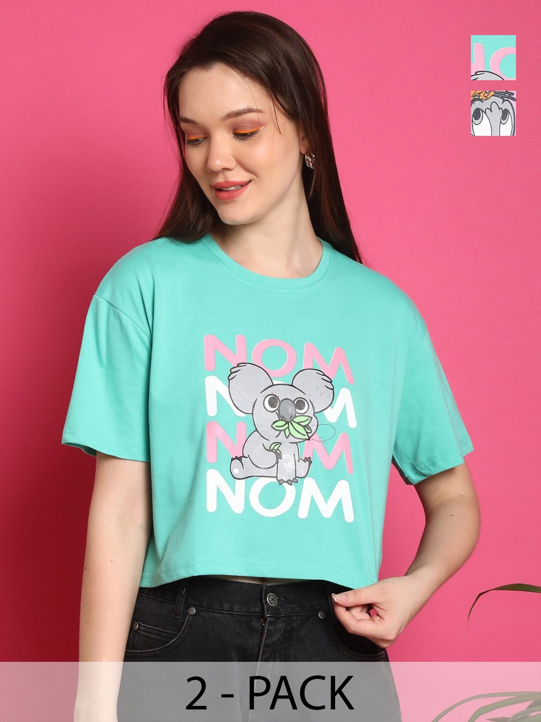 Dreambe Women Pack of 2 Tom & Jerry Graphic Printed Round Neck Cotton Boxy T-shirts, Turquoise blue
Dreambe Women Pack of 2 Tom & Jerry Graphic Printed Round Neck Cotton Boxy T-shirts, Turquoise blue