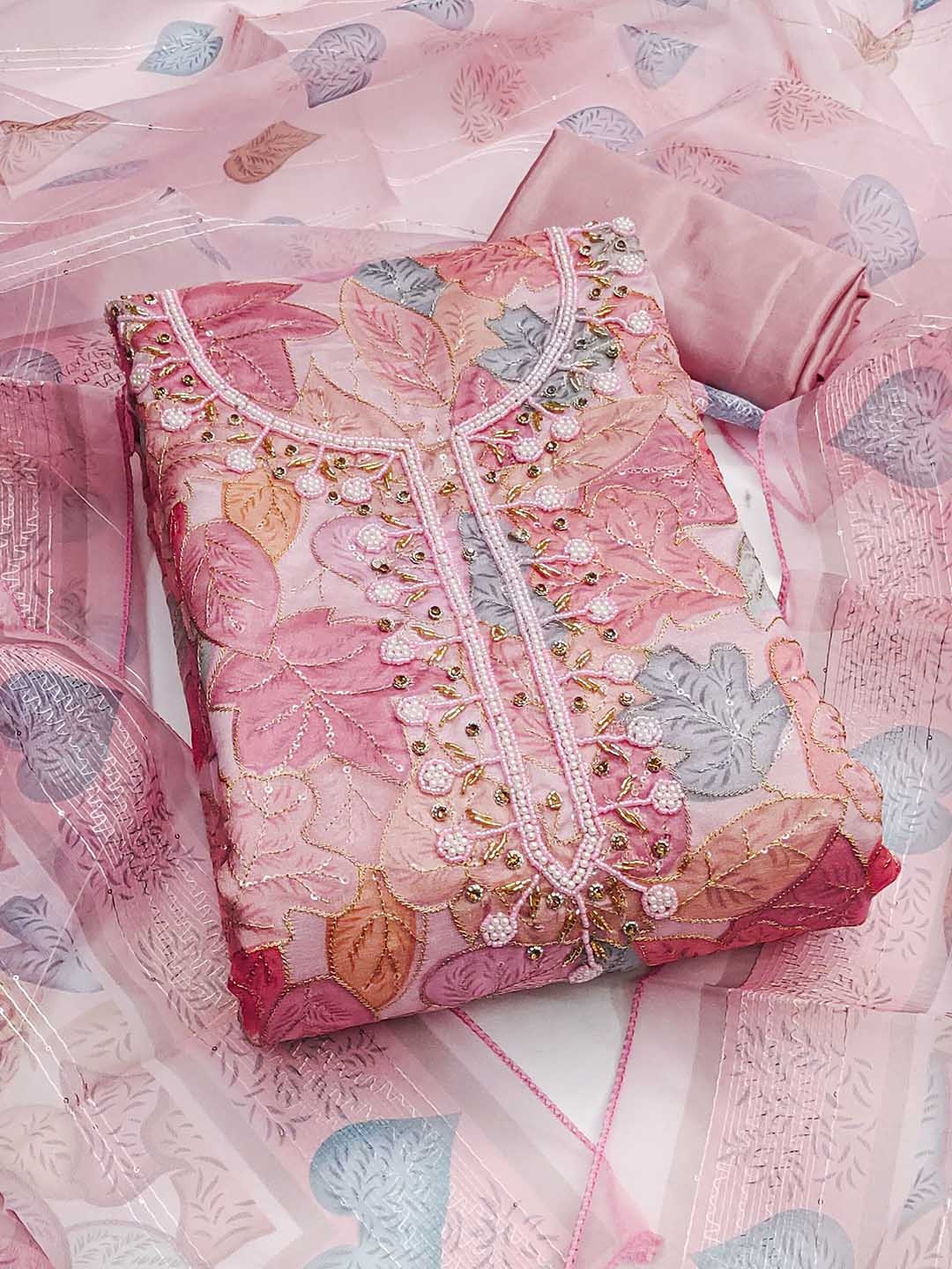 SAINOOR Floral Embroidered Beads And Stons Organza Semi-Stitched Dress Material, Pink
SAINOOR Floral Embroidered Beads And Stons Organza Semi-Stitched Dress Material, Pink