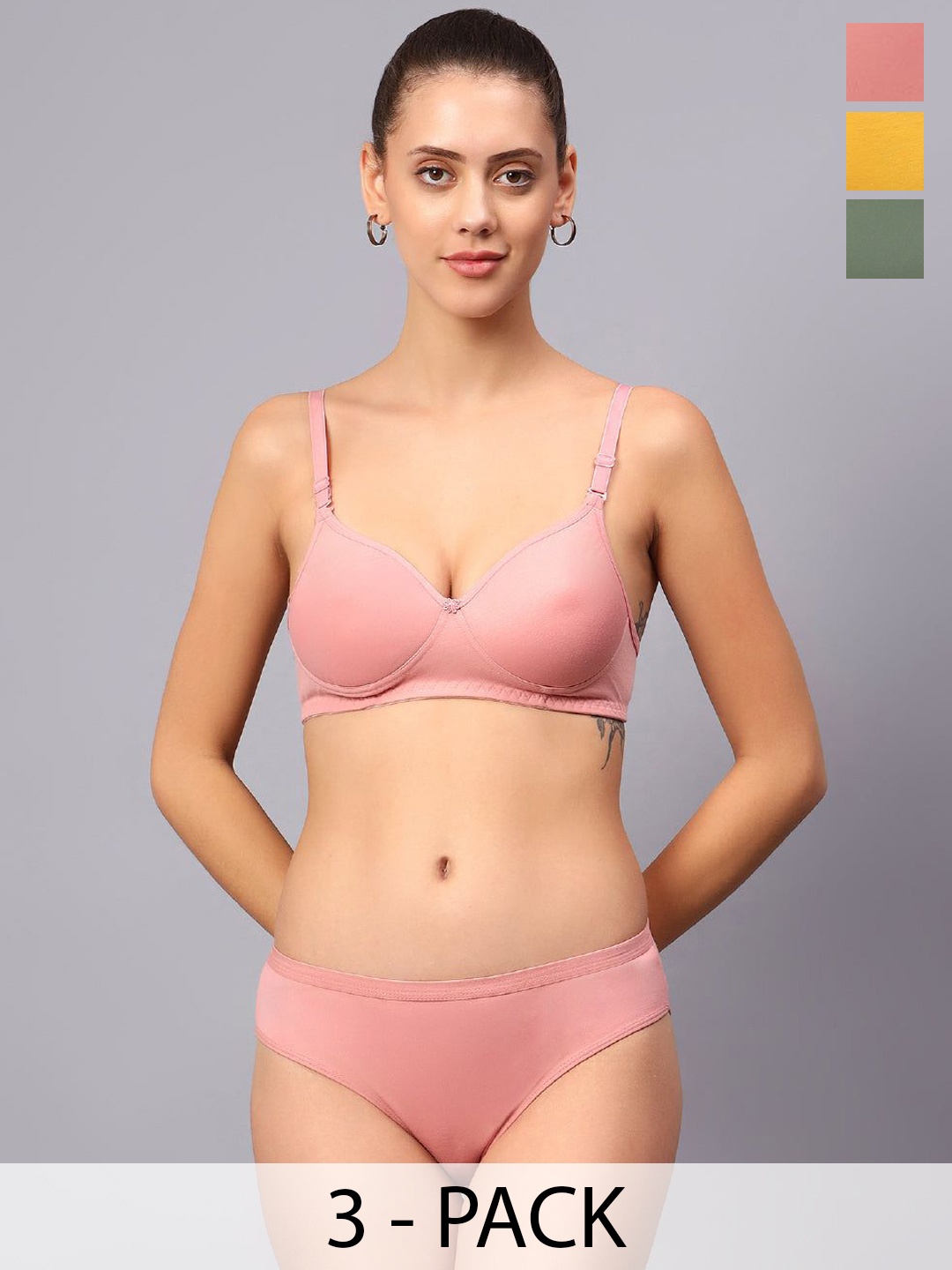 Designer Bugs Pack Of 3 Cotton Non Padded Non Wired Lingerie Set NPLS-Y-RG-O-30B, Yellow
Designer Bugs Pack Of 3 Cotton Non Padded Non Wired Lingerie Set NPLS-Y-RG-O-30B, Yellow