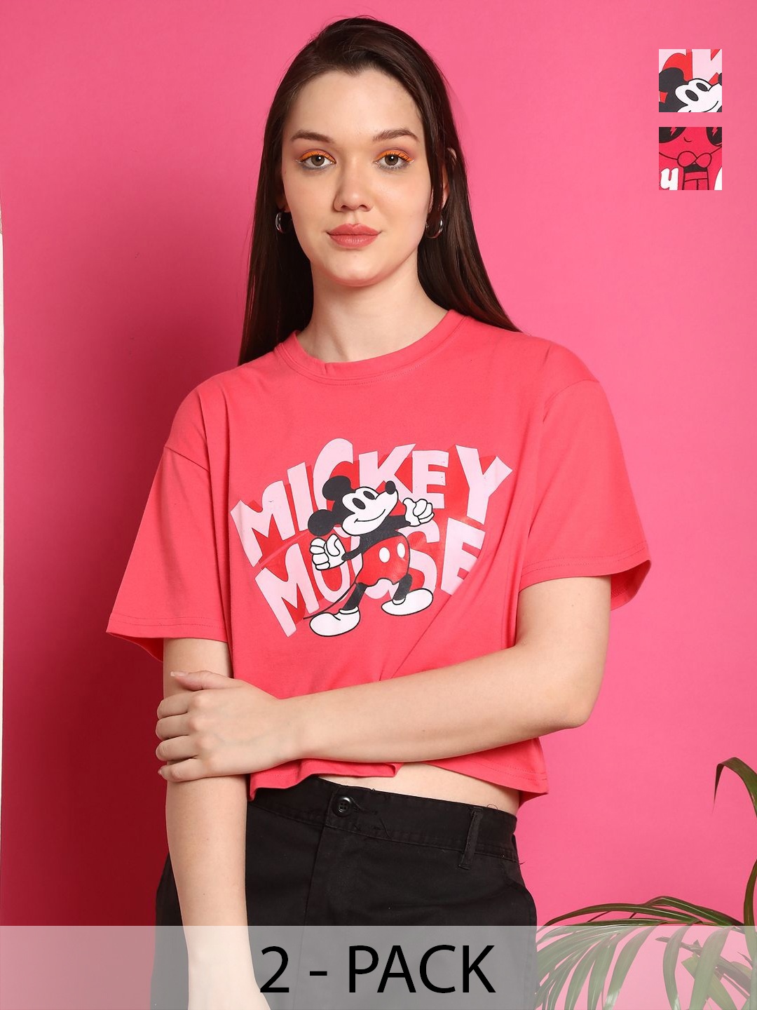 Dreambe Women Pack of 2 Mickey Mouse Graphic Printed Round Neck Cotton Boxy T-shirts, Pink
Dreambe Women Pack of 2 Mickey Mouse Graphic Printed Round Neck Cotton Boxy T-shirts, Pink