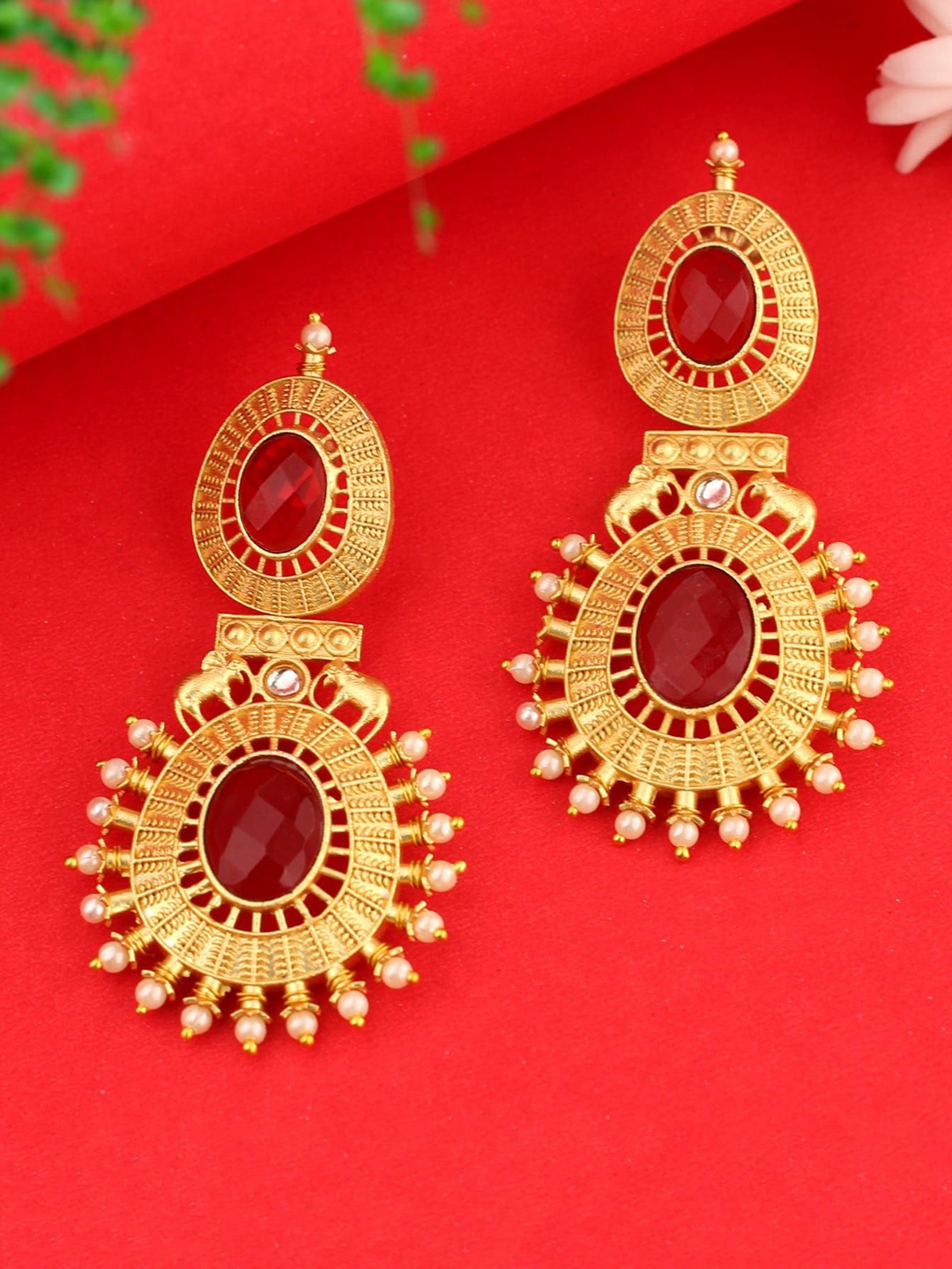 SANAA CREATIONS Gold-Plated Artificial Stones Studded & Beaded Contemporary Drop Earrings
SANAA CREATIONS Gold-Plated Artificial Stones Studded & Beaded Contemporary Drop Earrings
