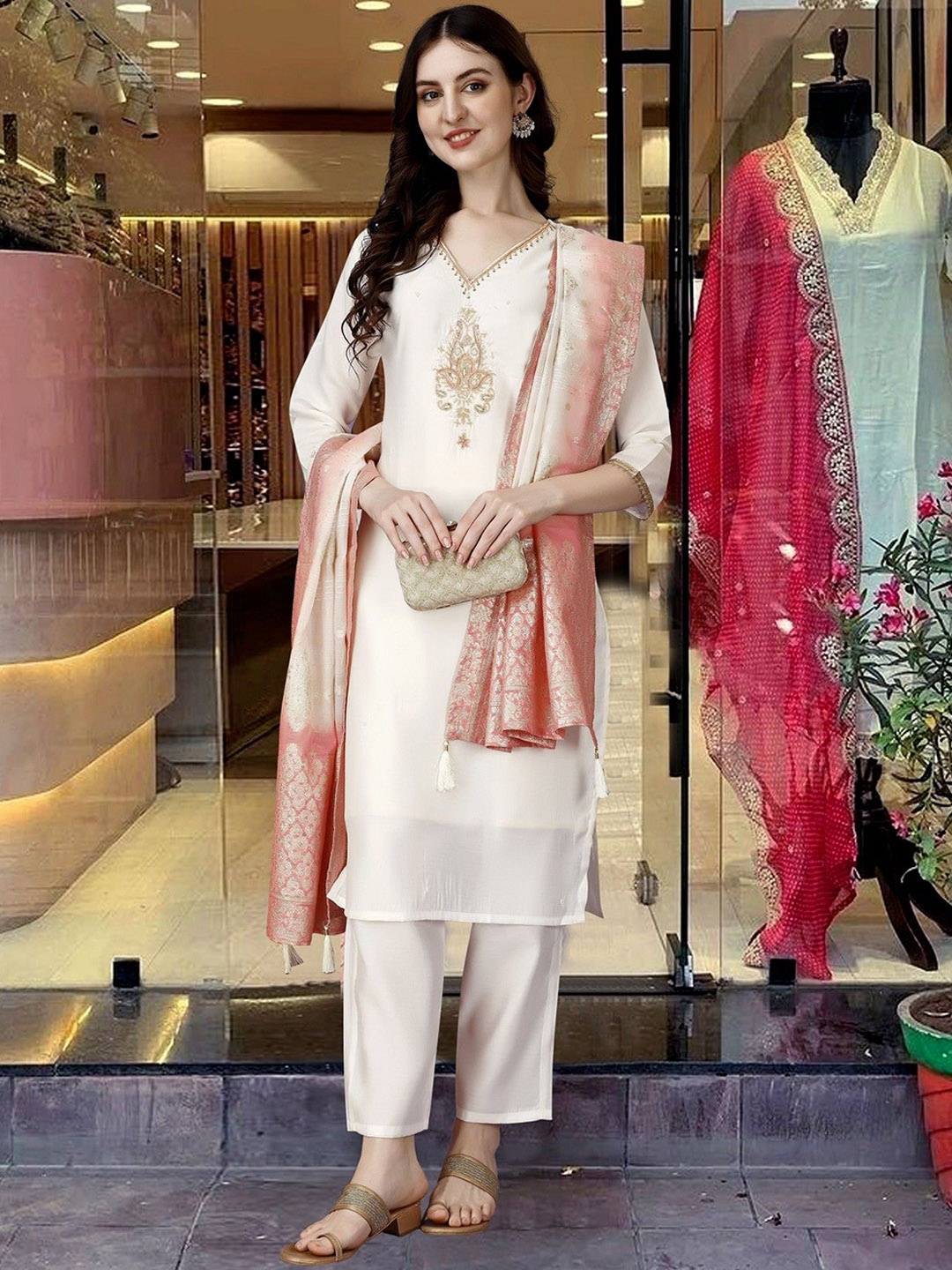 ZEEPKART Ethnic Motifs Embroidered Beads and Stones Straight Kurta With Trousers & Dupatta, Cream
ZEEPKART Ethnic Motifs Embroidered Beads and Stones Straight Kurta With Trousers & Dupatta, Cream