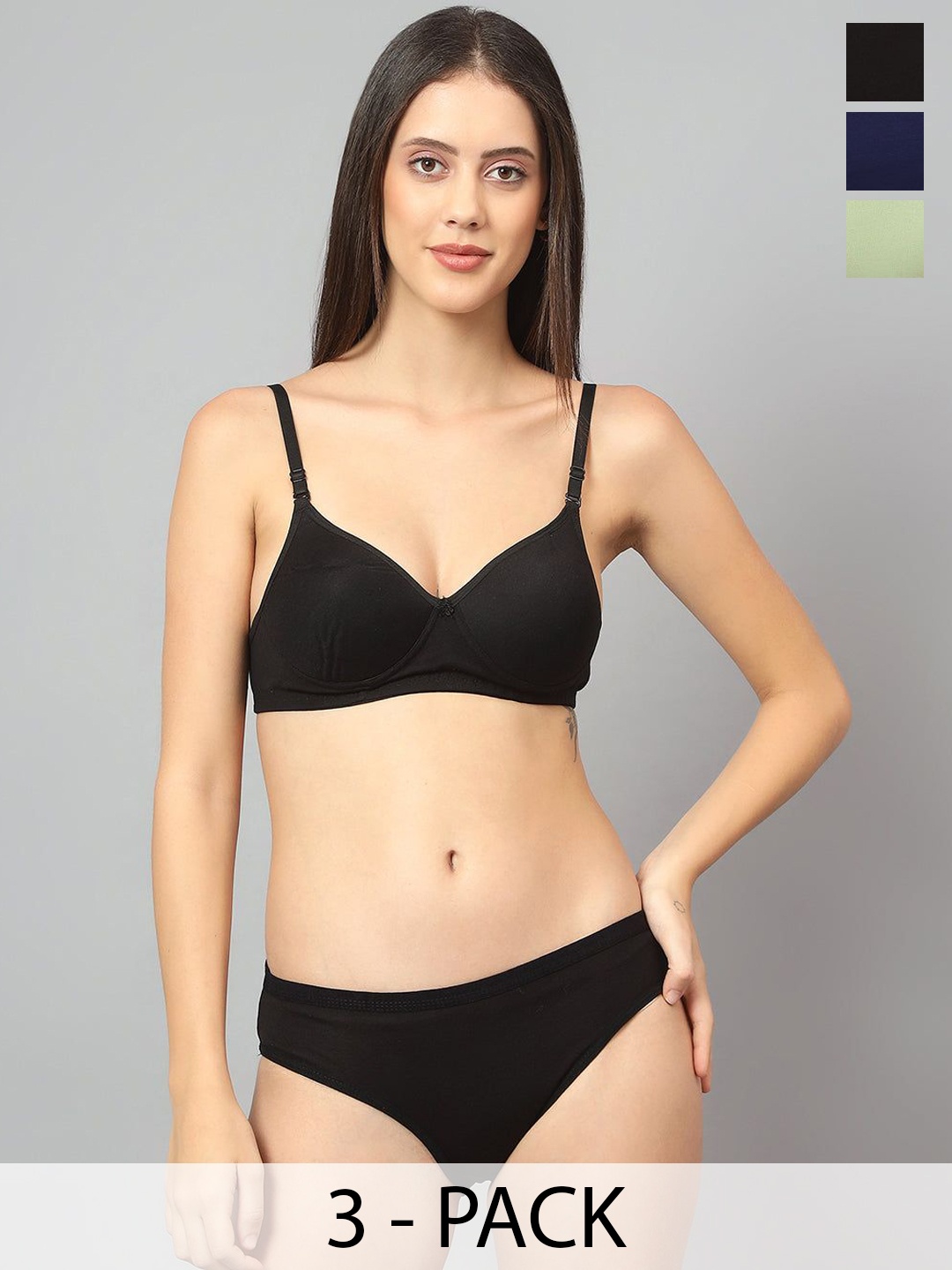 Designer Bugs Pack Of 3 Cotton Non Padded Non Wired Lingerie Set NPLS-B-NB-LG-30B, Black
Designer Bugs Pack Of 3 Cotton Non Padded Non Wired Lingerie Set NPLS-B-NB-LG-30B, Black