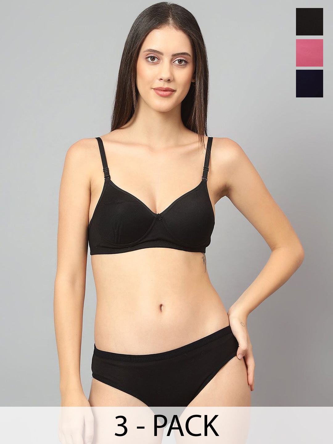 Designer Bugs Pack Of 3 Cotton Non Padded Non Wired Lingerie Set NPLS-B-NB-BP-30B, Black
Designer Bugs Pack Of 3 Cotton Non Padded Non Wired Lingerie Set NPLS-B-NB-BP-30B, Black