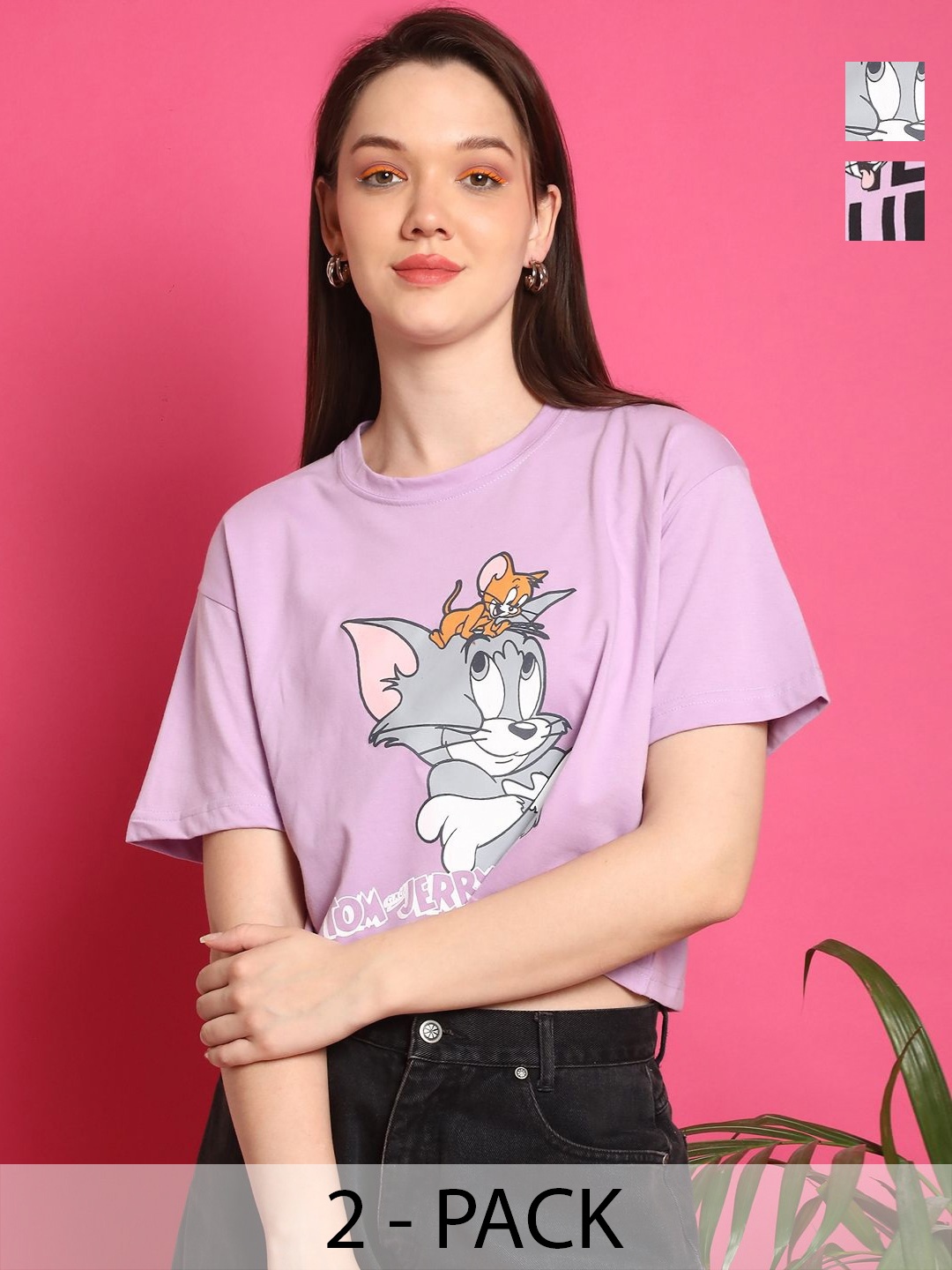 Dreambe Women Pack of 2 Tom & Jerry Graphic Printed Round Neck Cotton Boxy T-shirts, Lavender
Dreambe Women Pack of 2 Tom & Jerry Graphic Printed Round Neck Cotton Boxy T-shirts, Lavender