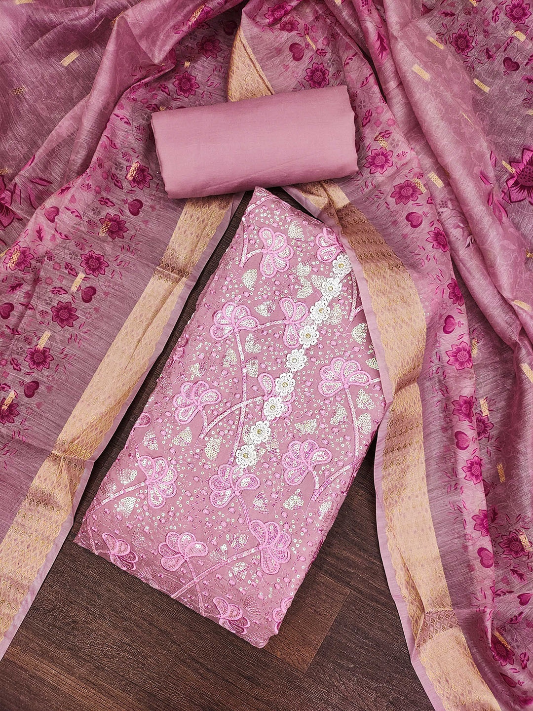 SAINOOR Floral Embroidered Sequinned Pure Silk Semi-Stitched Dress Material, Pink
SAINOOR Floral Embroidered Sequinned Pure Silk Semi-Stitched Dress Material, Pink