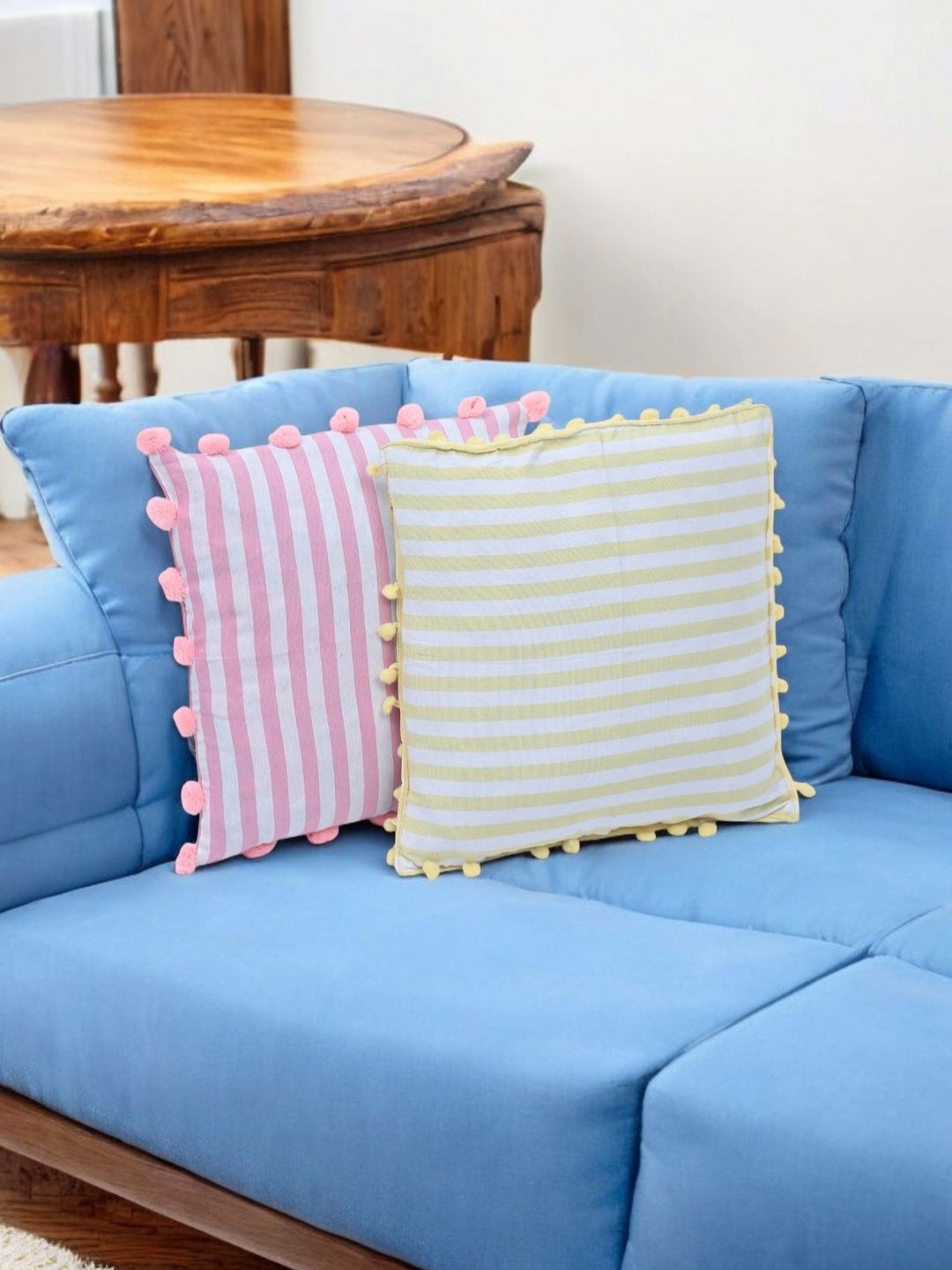 Dhrohar Yellow & Pink 2 Pieces Striped Pom Pom Trim Cotton Square Shaped Cushion Covers
Dhrohar Yellow & Pink 2 Pieces Striped Pom Pom Trim Cotton Square Shaped Cushion Covers
