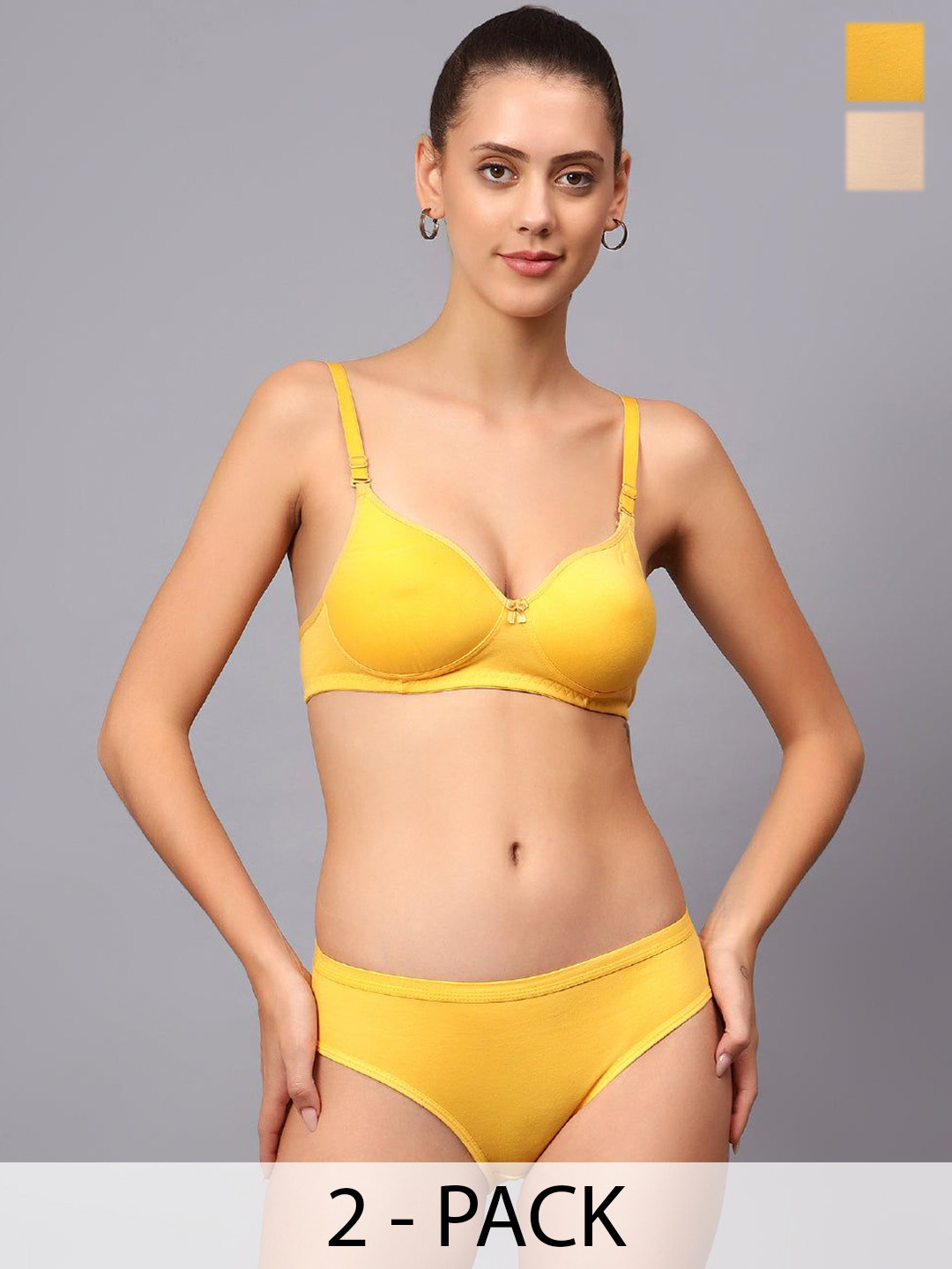 Designer Bugs Pack Of 2 Cotton Non Padded Non Wired Lingerie Set NPLS-Y-CRM-30B, Yellow
Designer Bugs Pack Of 2 Cotton Non Padded Non Wired Lingerie Set NPLS-Y-CRM-30B, Yellow