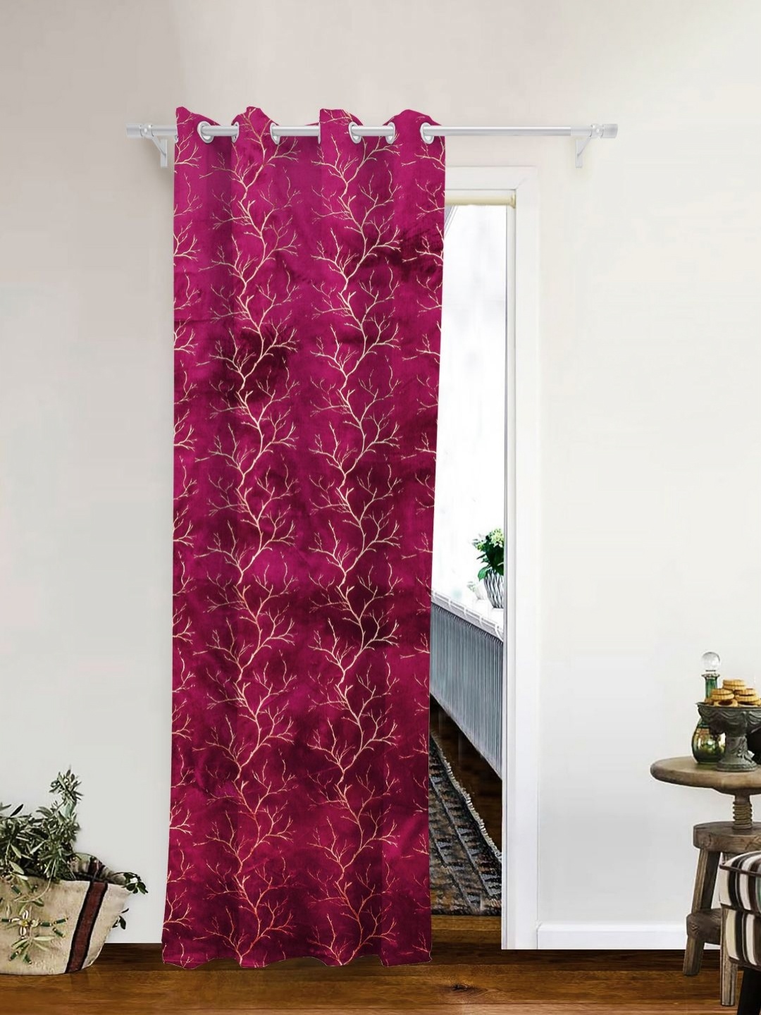 THE CONVERSION Magenta & Gold-Toned Foil Work Velvet Room Darkening Long Door Curtain
THE CONVERSION Magenta & Gold-Toned Foil Work Velvet Room Darkening Long Door Curtain