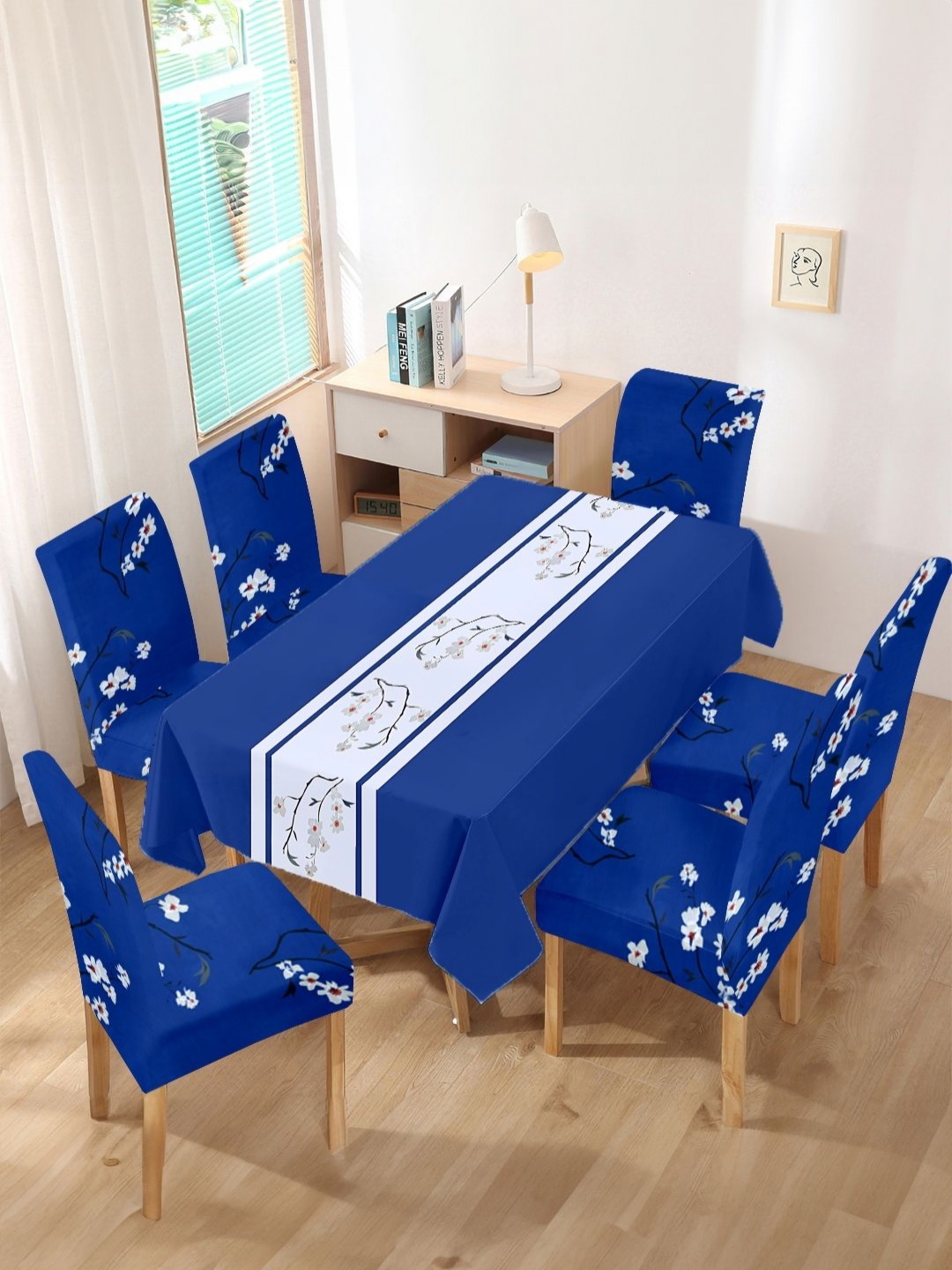 Myntra Elegant Homes Set Of 7 Floral Table Cover & Dining Chair Cover Set, Navy blue
Myntra Elegant Homes Set Of 7 Floral Table Cover & Dining Chair Cover Set, Navy blue