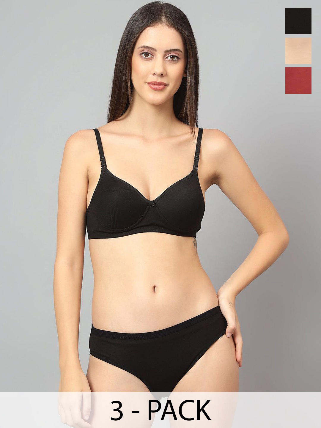 Designer Bugs Pack Of 3 Cotton Non Padded Non Wired Lingerie Set NPLS-B-PH-M-30B, Black
Designer Bugs Pack Of 3 Cotton Non Padded Non Wired Lingerie Set NPLS-B-PH-M-30B, Black