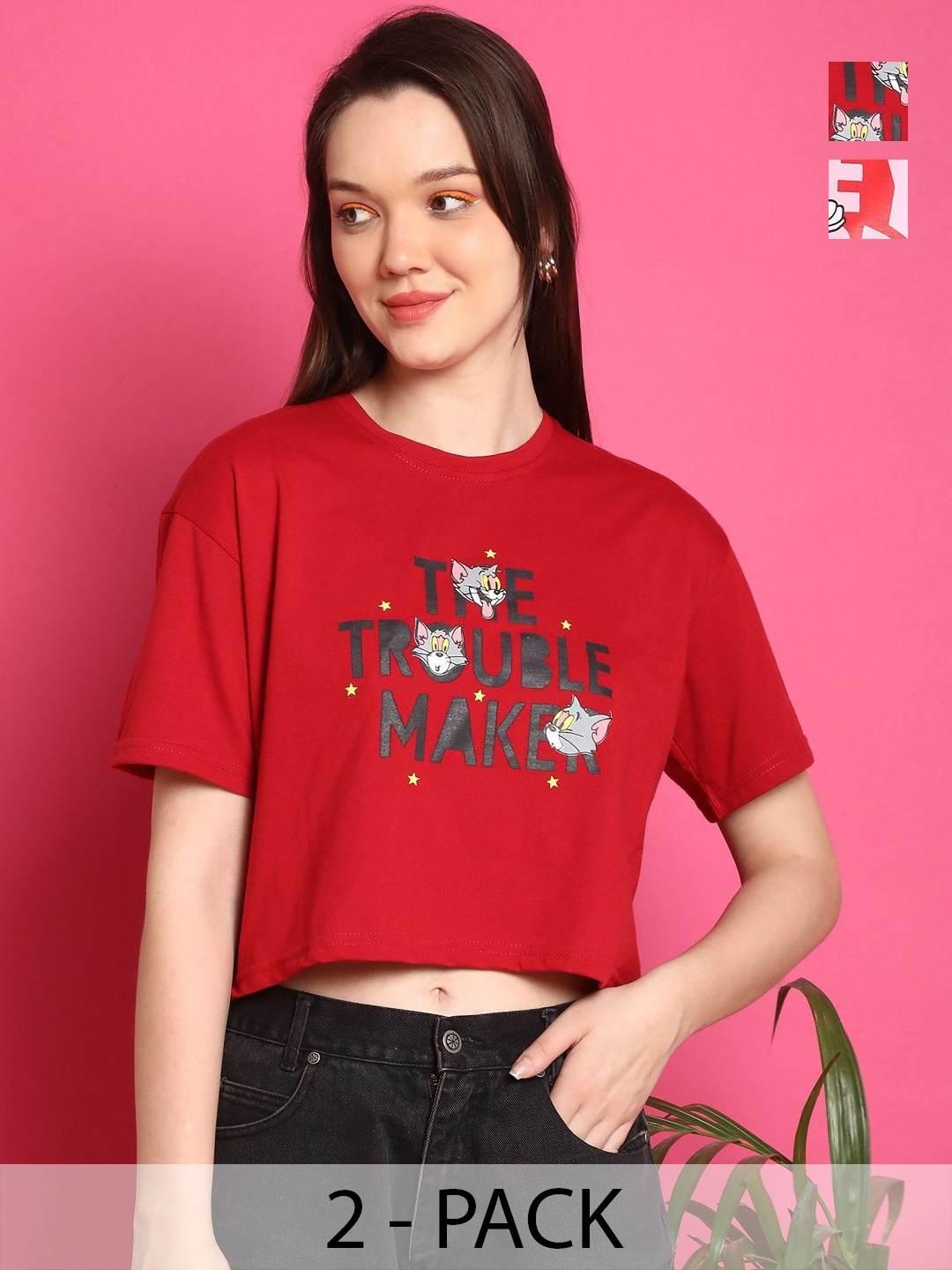 Dreambe Women Pack of 2 Mickey Mouse Graphic Printed Round Neck Cotton Boxy T-shirts, Red
Dreambe Women Pack of 2 Mickey Mouse Graphic Printed Round Neck Cotton Boxy T-shirts, Red