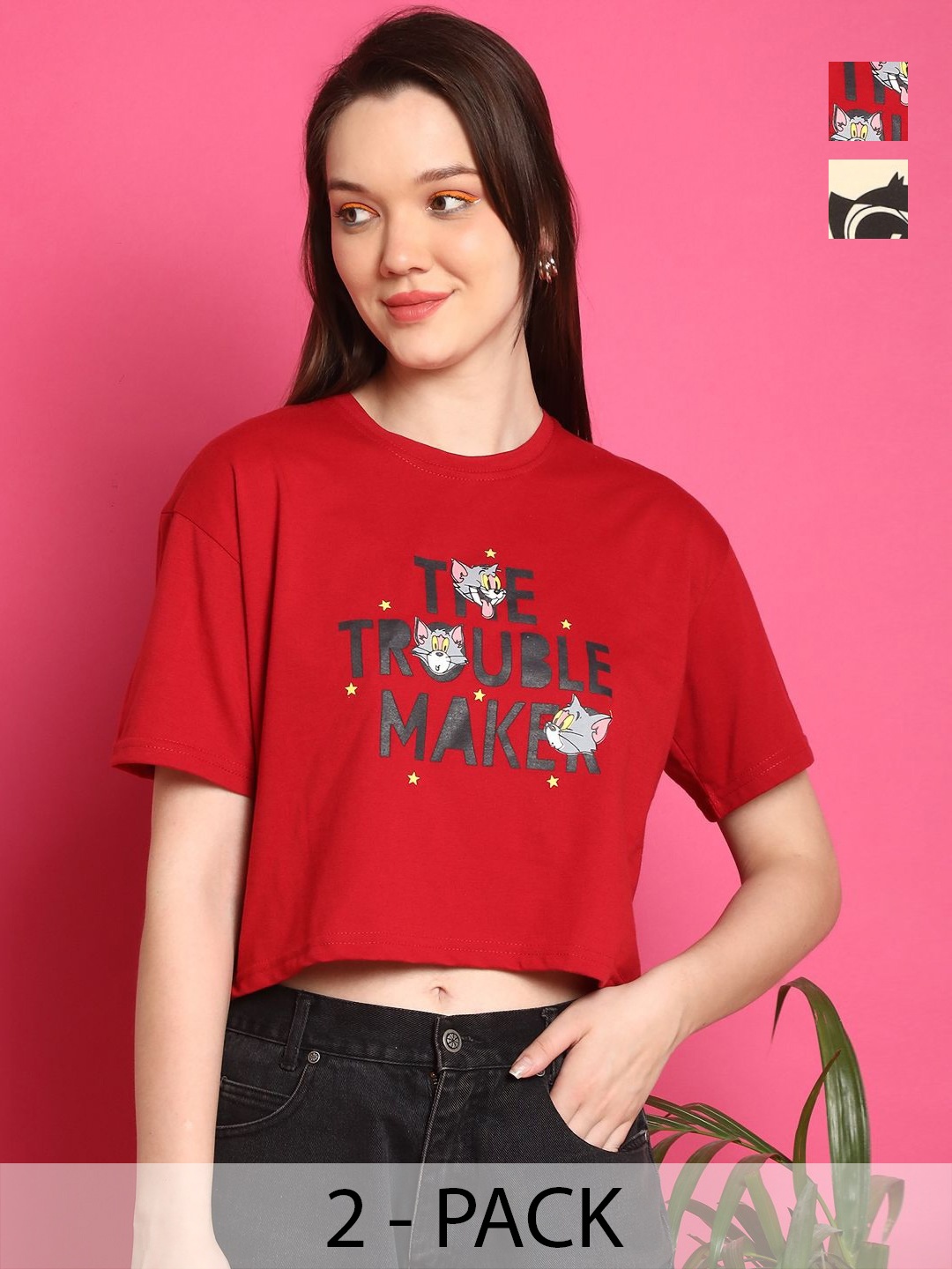 Dreambe Women Pack of 2 Graphic Printed Round Neck Cotton Boxy T-shirts, Maroon
Dreambe Women Pack of 2 Graphic Printed Round Neck Cotton Boxy T-shirts, Maroon