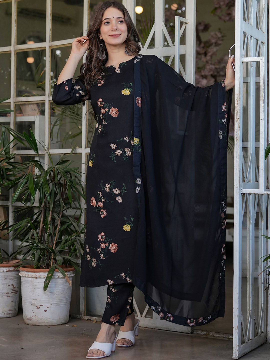 NIZA FASHION Women Floral Embroidered Regular Kurta with Trousers & With Dupatta, Black
NIZA FASHION Women Floral Embroidered Regular Kurta with Trousers & With Dupatta, Black