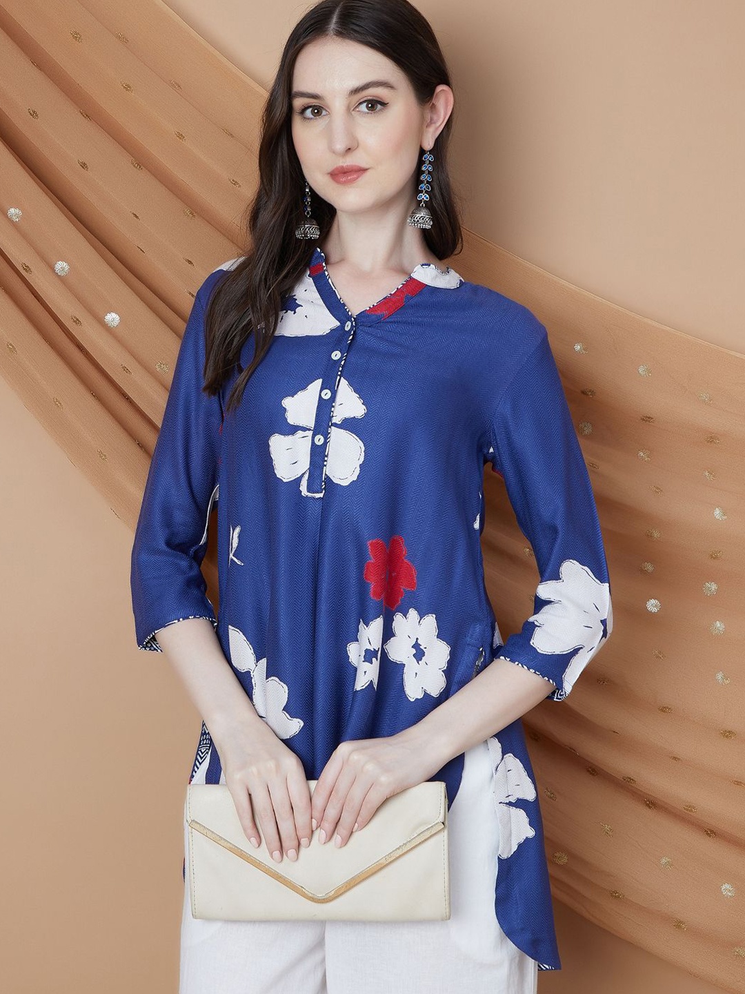 Melange by Lifestyle Women Printed Mandarin Collar Three-Quarter Sleeves Tunic, Blue
Melange by Lifestyle Women Printed Mandarin Collar Three-Quarter Sleeves Tunic, Blue