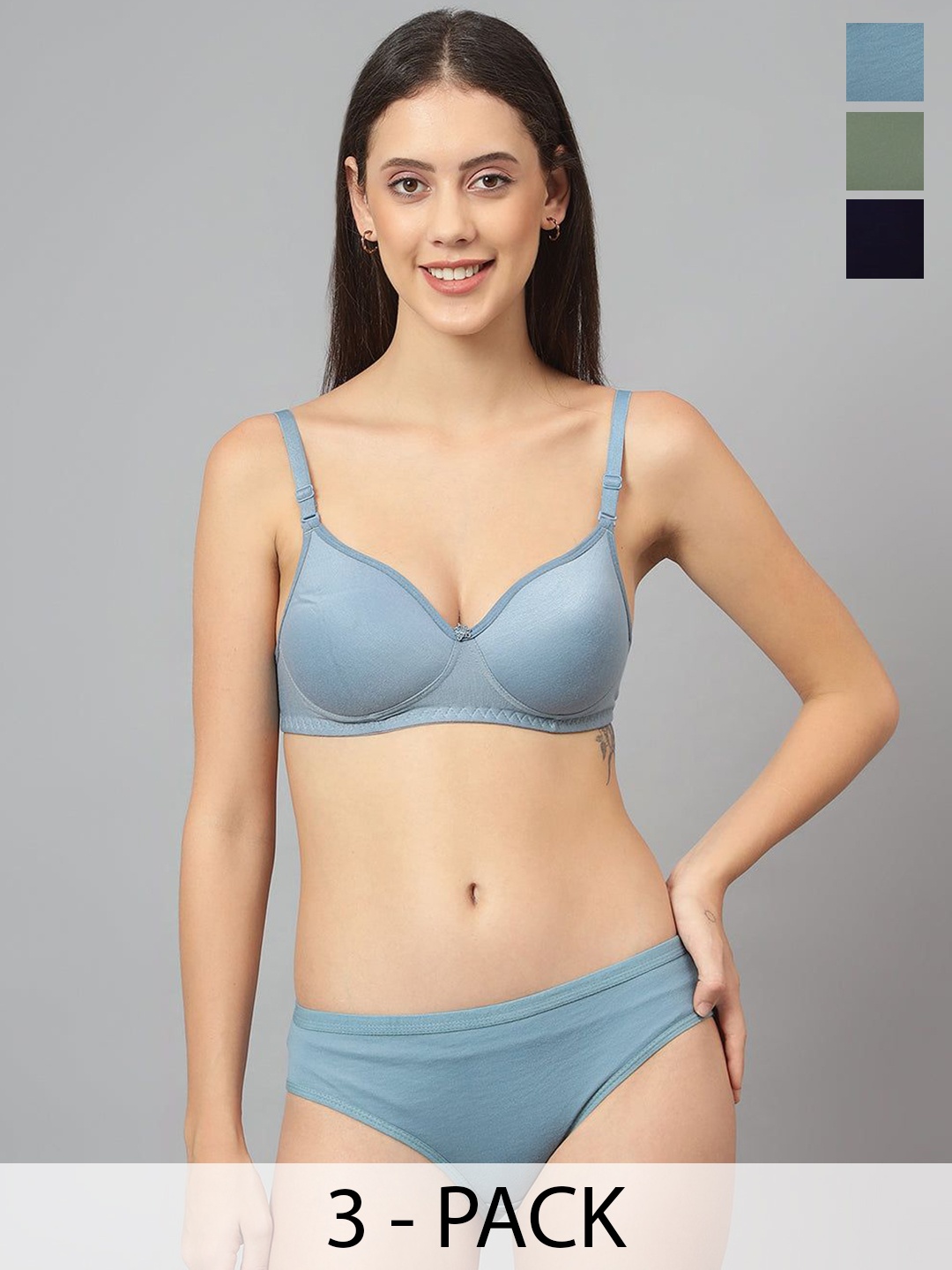 Designer Bugs Pack Of 3 Cotton Non Padded Non Wired Lingerie Set NPLS-O-NB-G-30B, Olive
Designer Bugs Pack Of 3 Cotton Non Padded Non Wired Lingerie Set NPLS-O-NB-G-30B, Olive