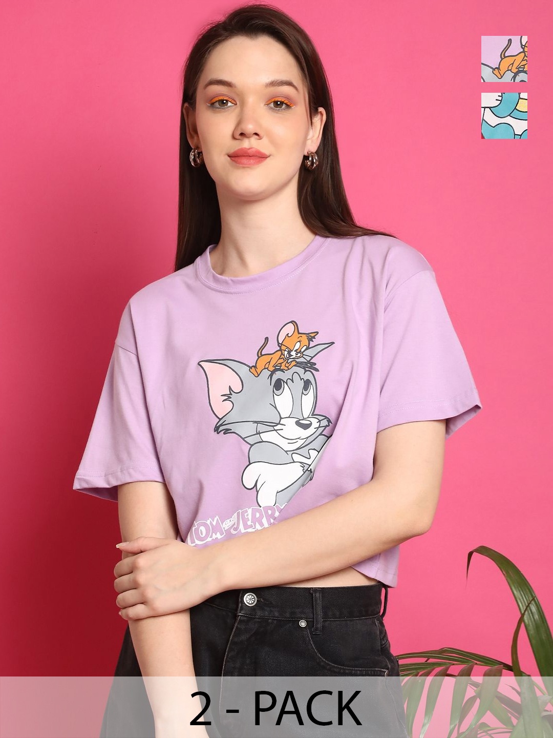 Dreambe Women Pack of 2 Tom & Jerry Graphic Printed Round Neck Cotton Boxy T-shirts, Lavender
Dreambe Women Pack of 2 Tom & Jerry Graphic Printed Round Neck Cotton Boxy T-shirts, Lavender