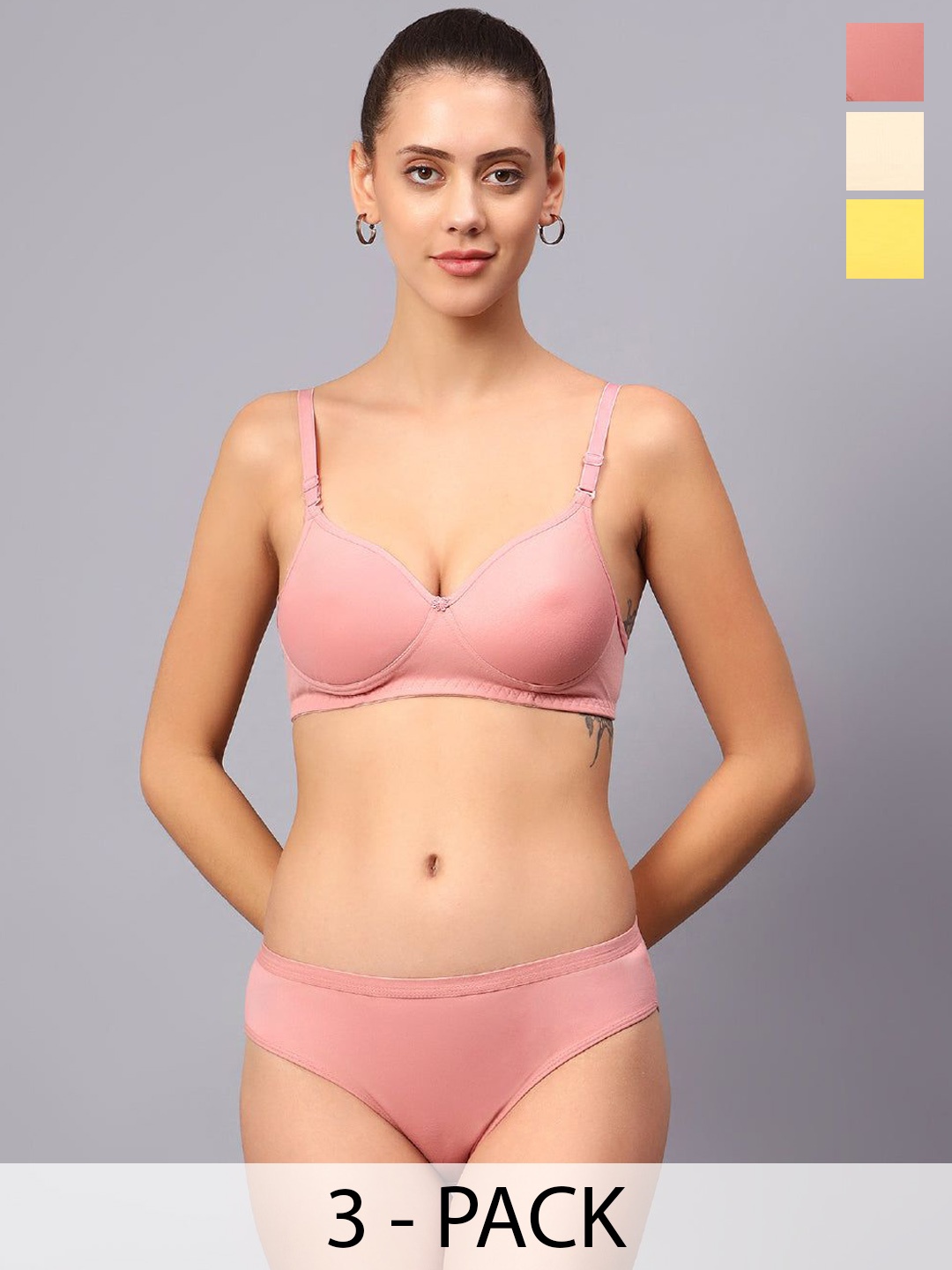 Designer Bugs Pack Of 3 Cotton Non Padded Non Wired Lingerie Set NPLS-Y-RG-PH-30B, Yellow
Designer Bugs Pack Of 3 Cotton Non Padded Non Wired Lingerie Set NPLS-Y-RG-PH-30B, Yellow