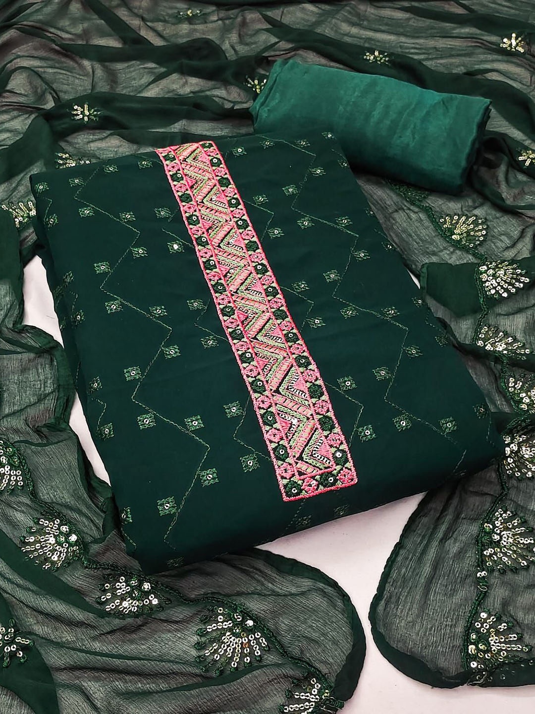 Rangtulika Ethnics Geometric Embroidered Sequinned Georgette Unstitched Dress Material, Green
Rangtulika Ethnics Geometric Embroidered Sequinned Georgette Unstitched Dress Material, Green