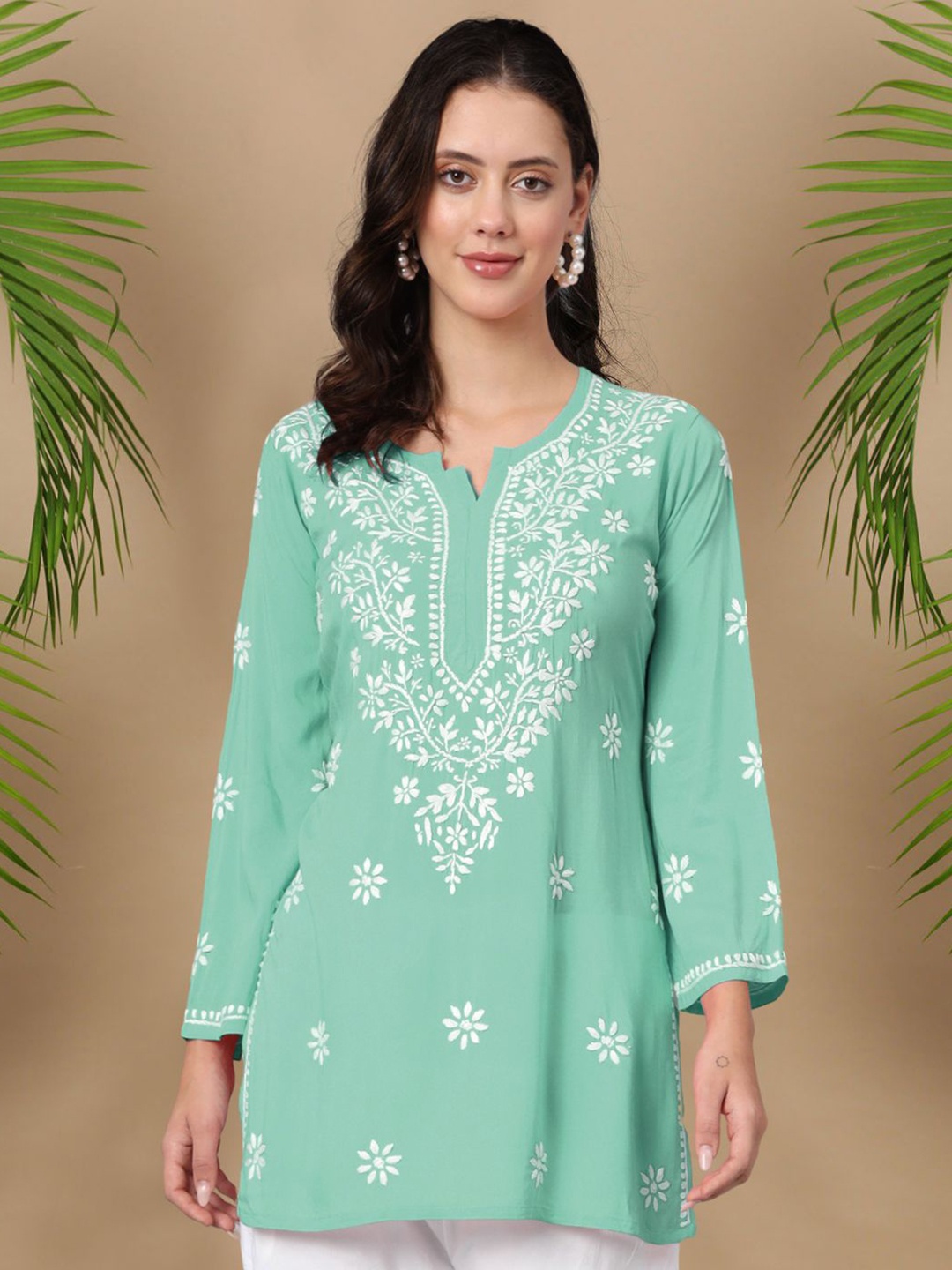 PARAMOUNT CHIKAN Ethnic Motifs Embroidered Chikankari Modal Chikankari Kurti, Sea green
PARAMOUNT CHIKAN Ethnic Motifs Embroidered Chikankari Modal Chikankari Kurti, Sea green