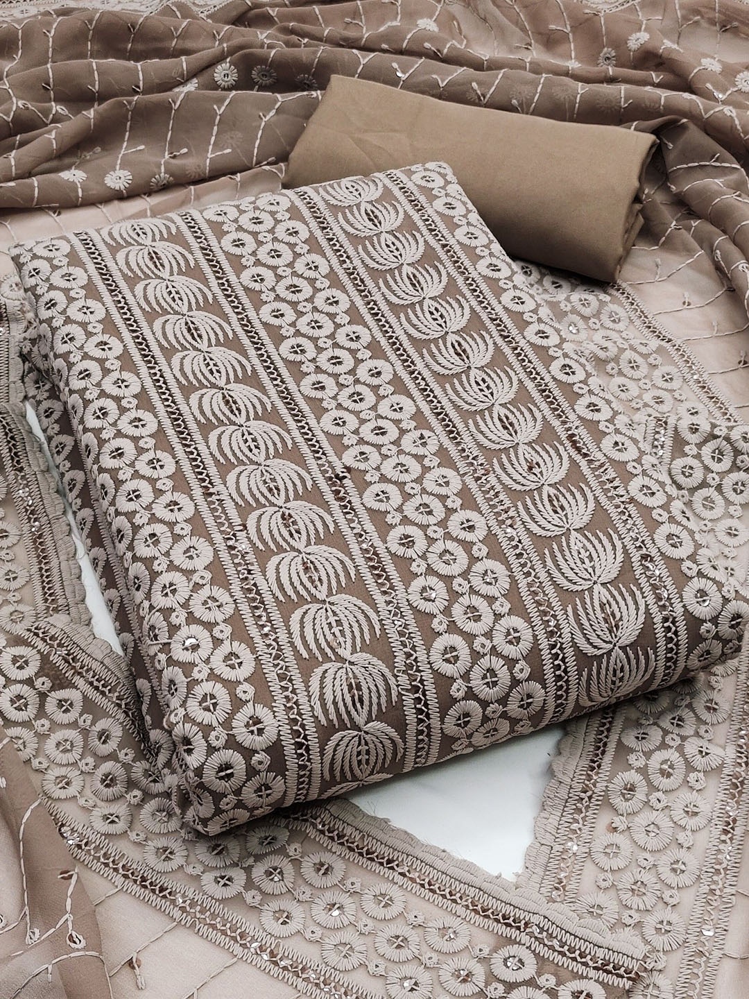 Rangtulika Ethnic Motifs Embroidered Chikankari Soft Georgette Unstitched Dress Material, Brown
Rangtulika Ethnic Motifs Embroidered Chikankari Soft Georgette Unstitched Dress Material, Brown