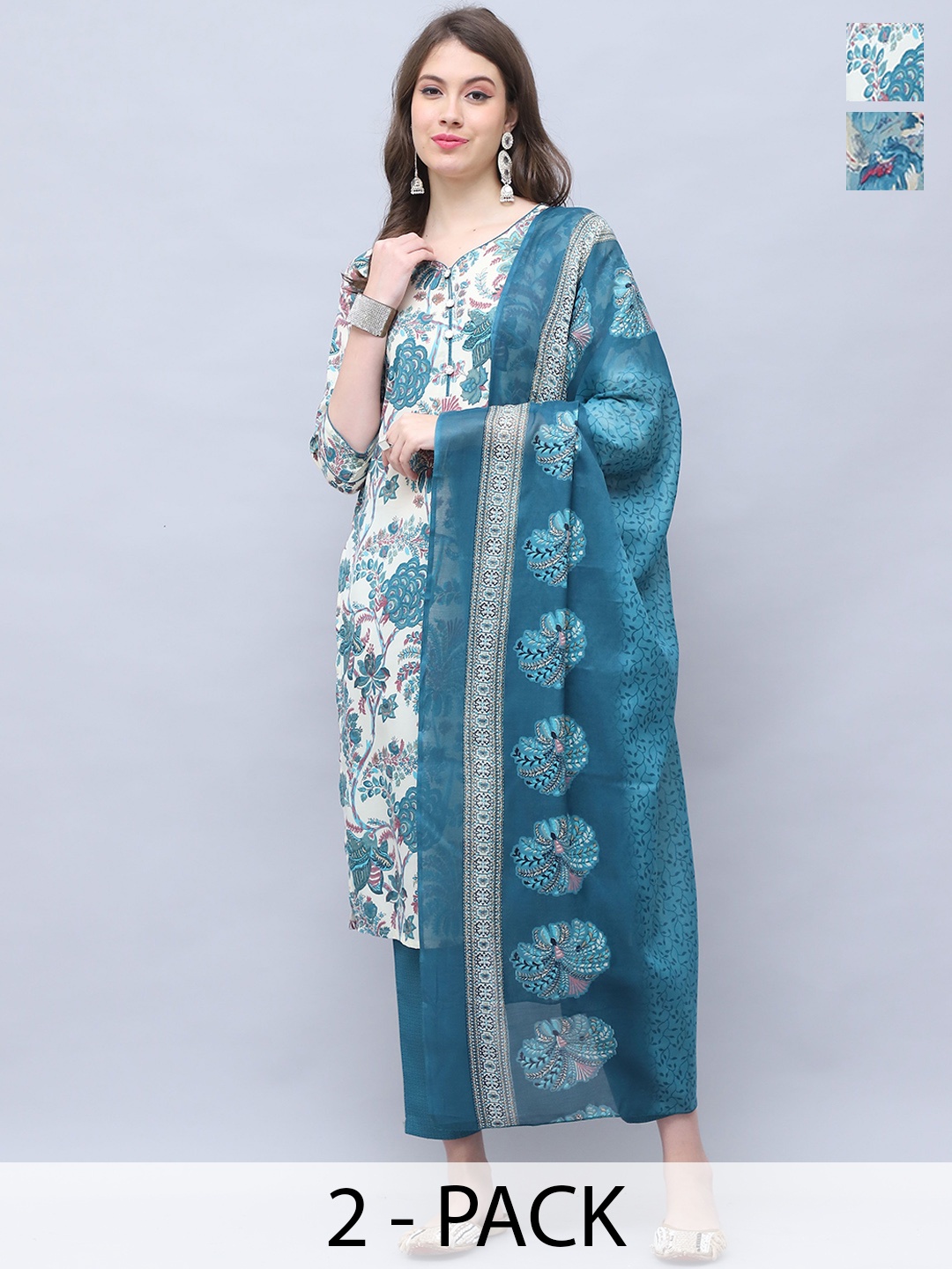 Rajnandini Selection Of 2 Floral Printed Straight Kurta With Trouser & Dupatta, White
Rajnandini Selection Of 2 Floral Printed Straight Kurta With Trouser & Dupatta, White