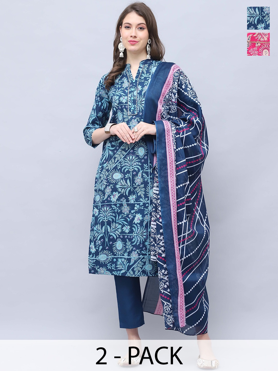 Rajnandini Selection Of 2 Floral Printed Gotta Patti Straight Kurta with Trouser & Dupatta, Navy blue
Rajnandini Selection Of 2 Floral Printed Gotta Patti Straight Kurta with Trouser & Dupatta, Navy blue
