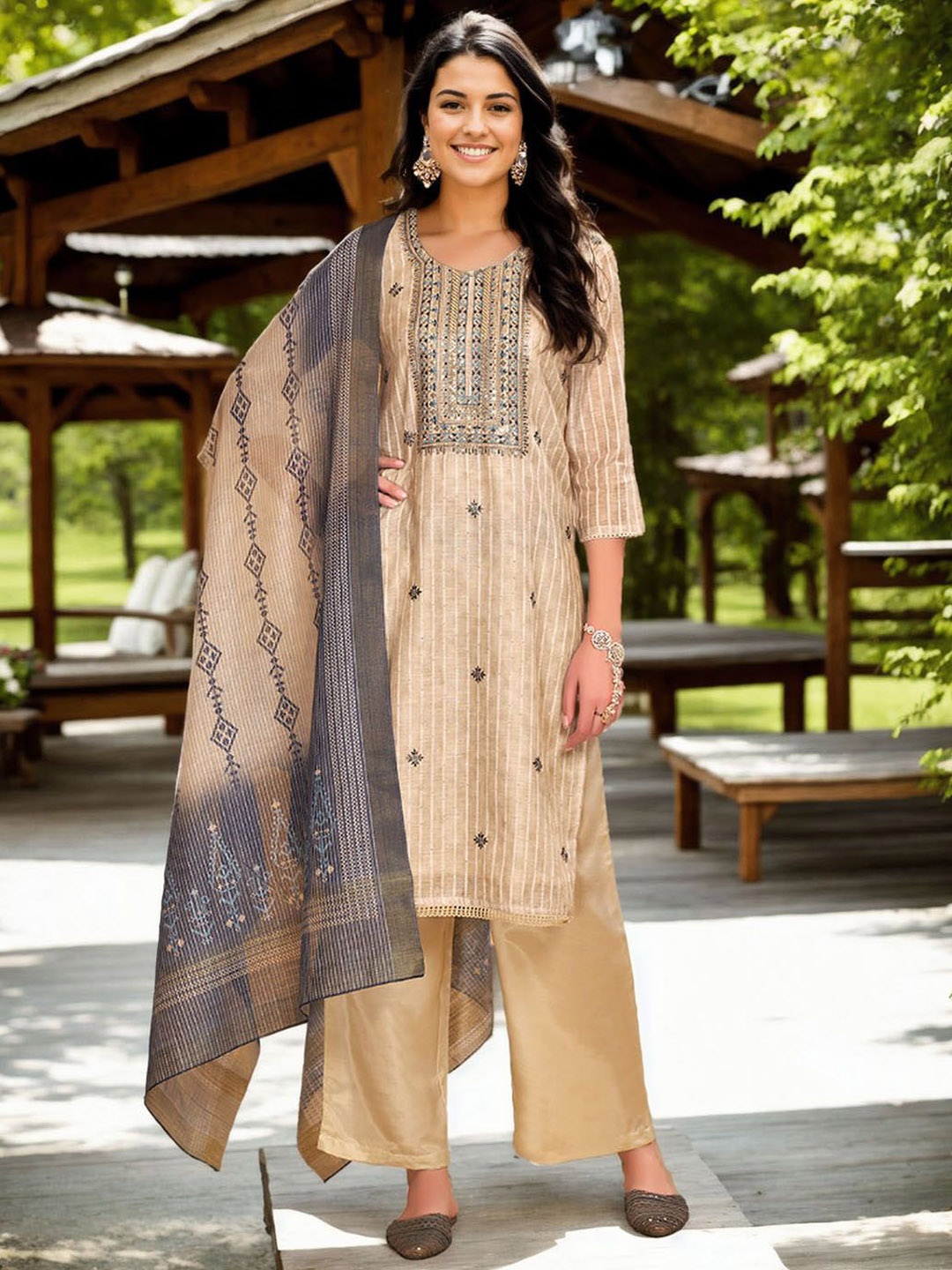 Anouk Women Ethnic Motifs Embroidered Regular Thread Work Chanderi Cotton Kurta with Palazzos & With Dupatta, Beige
Anouk Women Ethnic Motifs Embroidered Regular Thread Work Chanderi Cotton Kurta with Palazzos & With Dupatta, Beige