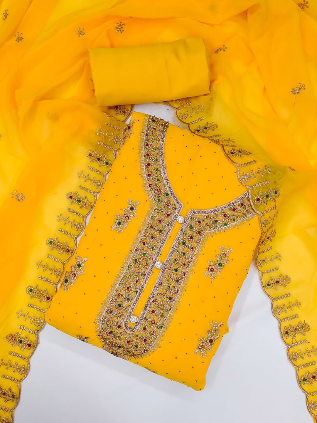 Rangtulika Ethnics Motifs Embroidered Beads And Stones Unstitched Dress Material, Yellow
Rangtulika Ethnics Motifs Embroidered Beads And Stones Unstitched Dress Material, Yellow