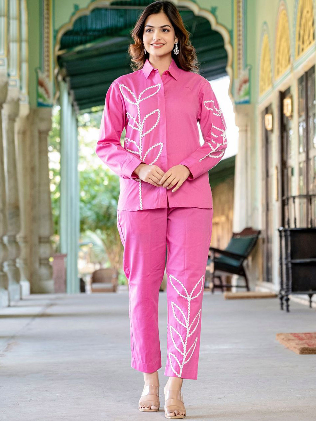 SAADGEE Pure Cotton Shirt Collar Neck With Lace Detailing Shirt With Trousers Co-Ords, Pink
SAADGEE Pure Cotton Shirt Collar Neck With Lace Detailing Shirt With Trousers Co-Ords, Pink