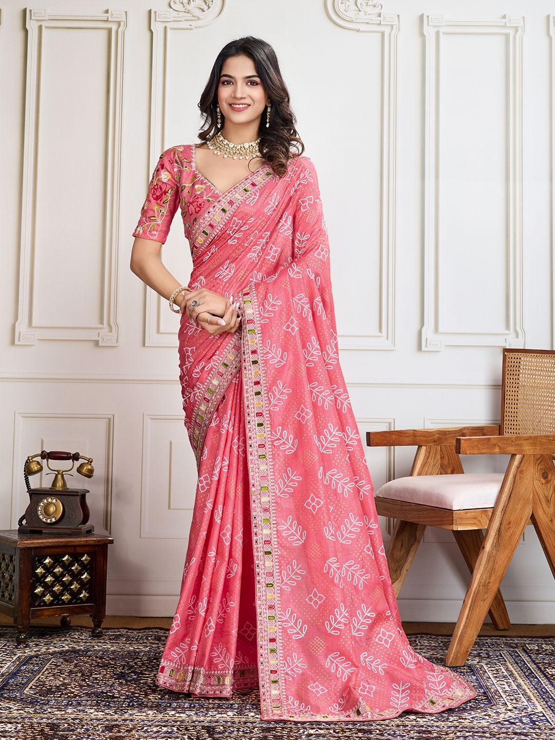 House of Pataudi Panetar-2 Bandhani Printed With Embroidered Saree With Unstitched Blouse, Peach
House of Pataudi Panetar-2 Bandhani Printed With Embroidered Saree With Unstitched Blouse, Peach