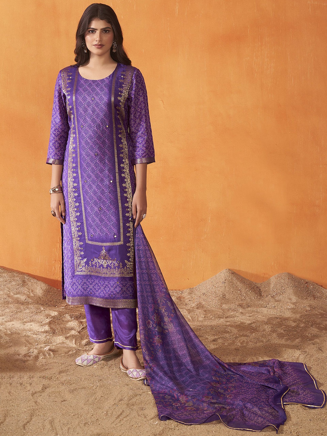 Anouk Bandhani Printed Gotta Patti Pure Silk Kurta With Trousers & Dupatta, Purple
Anouk Bandhani Printed Gotta Patti Pure Silk Kurta With Trousers & Dupatta, Purple