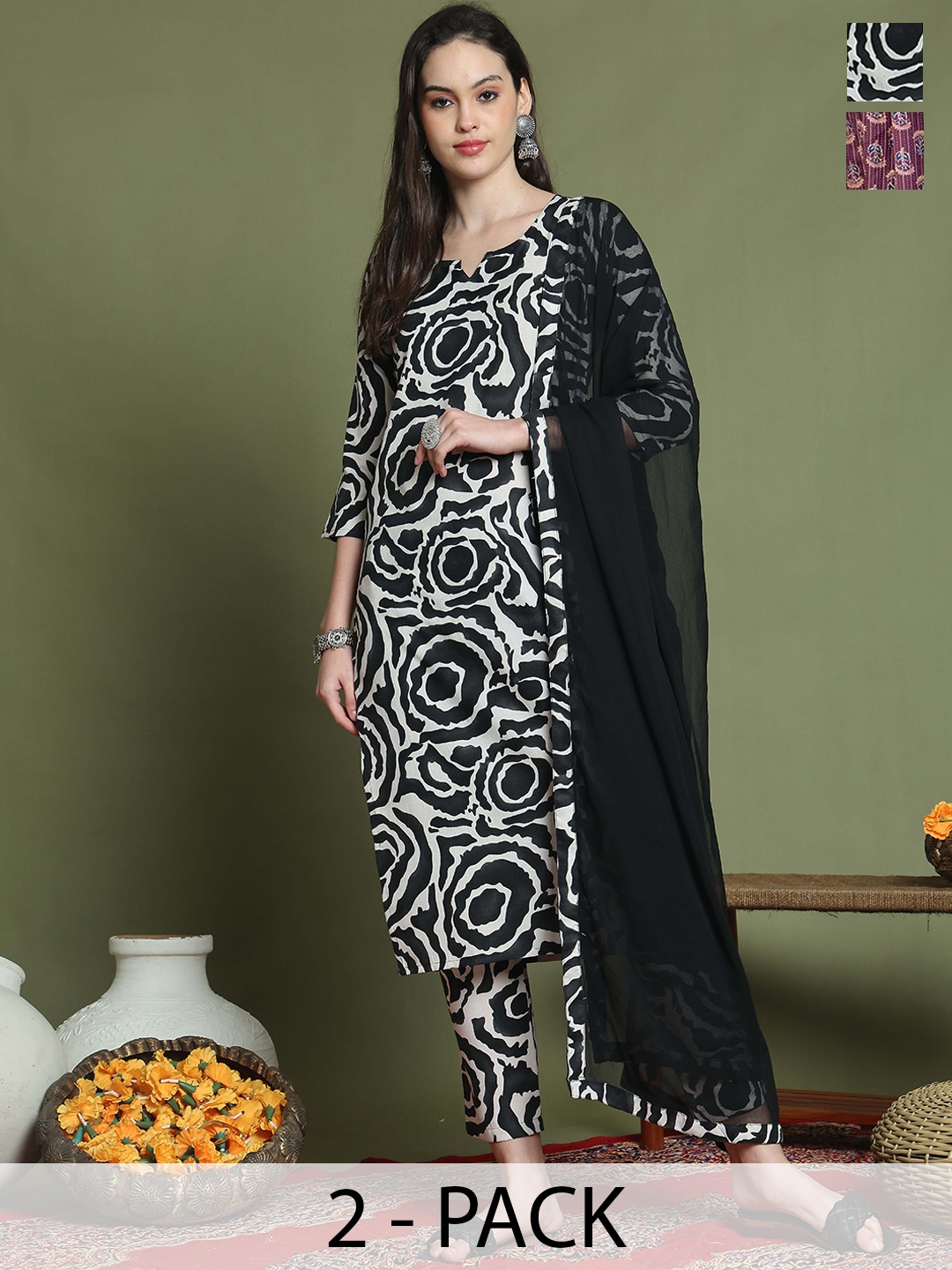 Rajnandini Selection Of 2 Floral Printed Straight Kurta with Trouser & Dupatta, Black
Rajnandini Selection Of 2 Floral Printed Straight Kurta with Trouser & Dupatta, Black